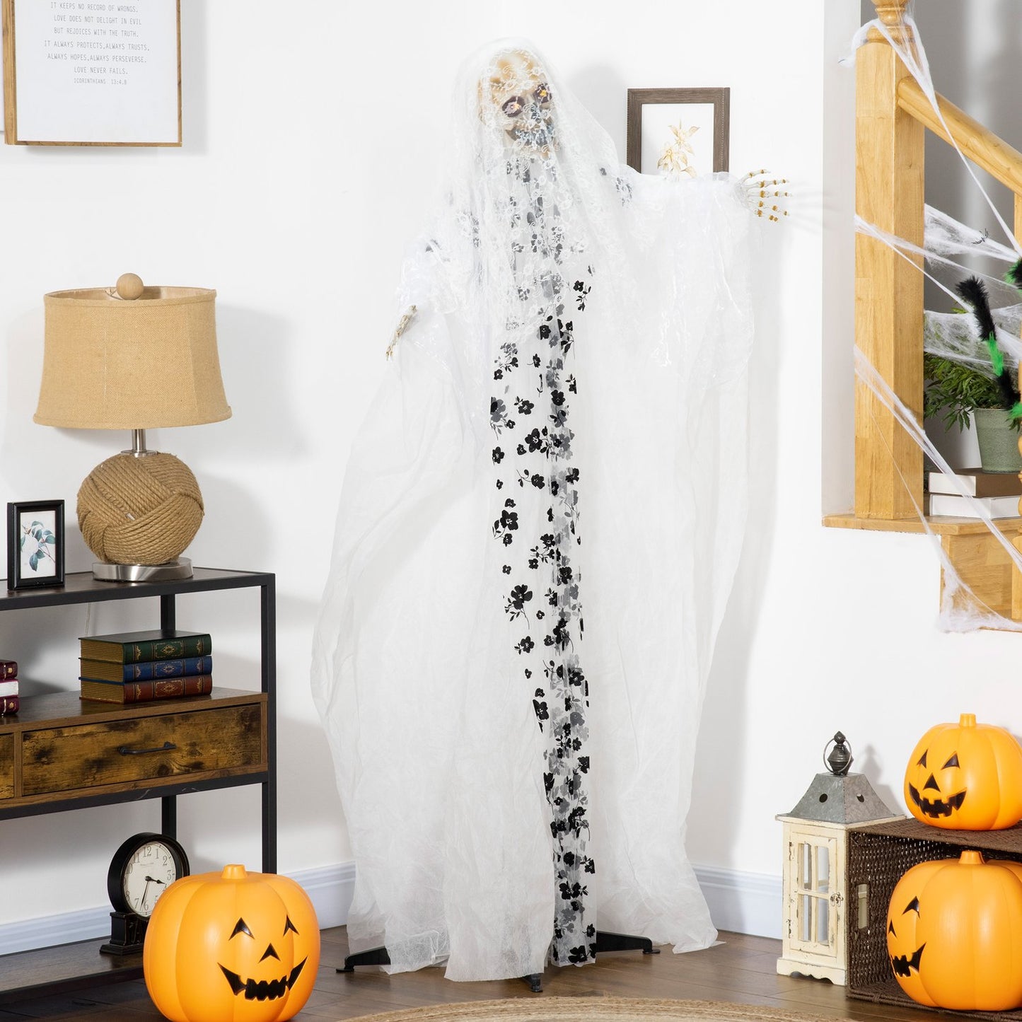 Halloween hanging ghost bride skeleton, 175 cm, glowing eyes