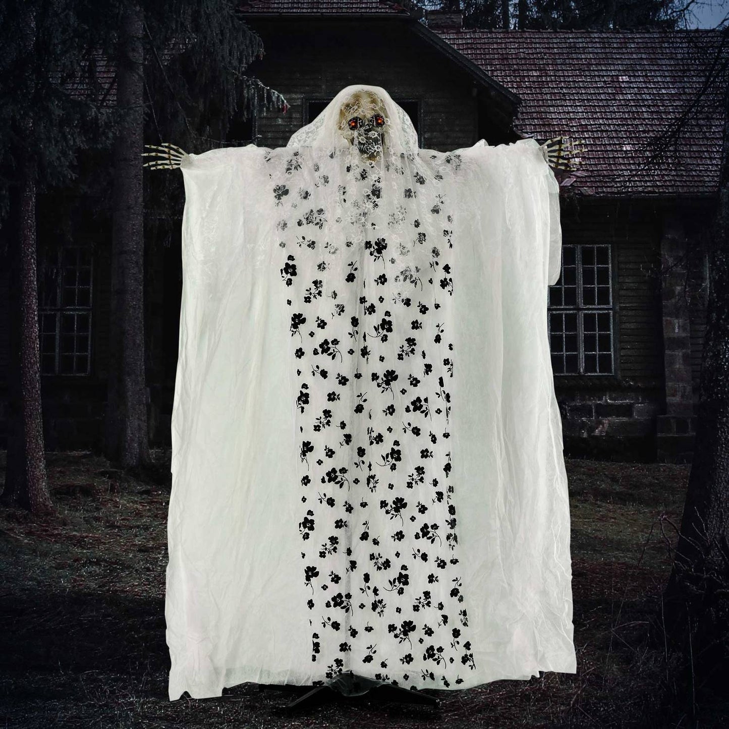 Halloween hanging ghost bride skeleton, 175 cm, glowing eyes