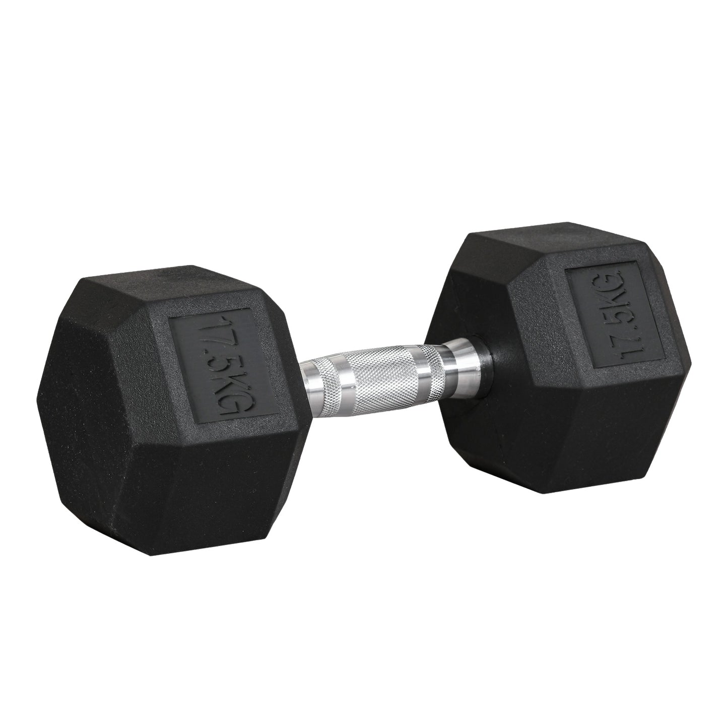 17.5 kg Hexagon rubber dumbbells, black iron for strength training
