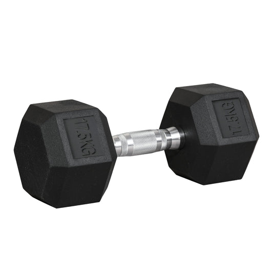17.5 kg Hexagon rubber dumbbells, black iron for strength training
