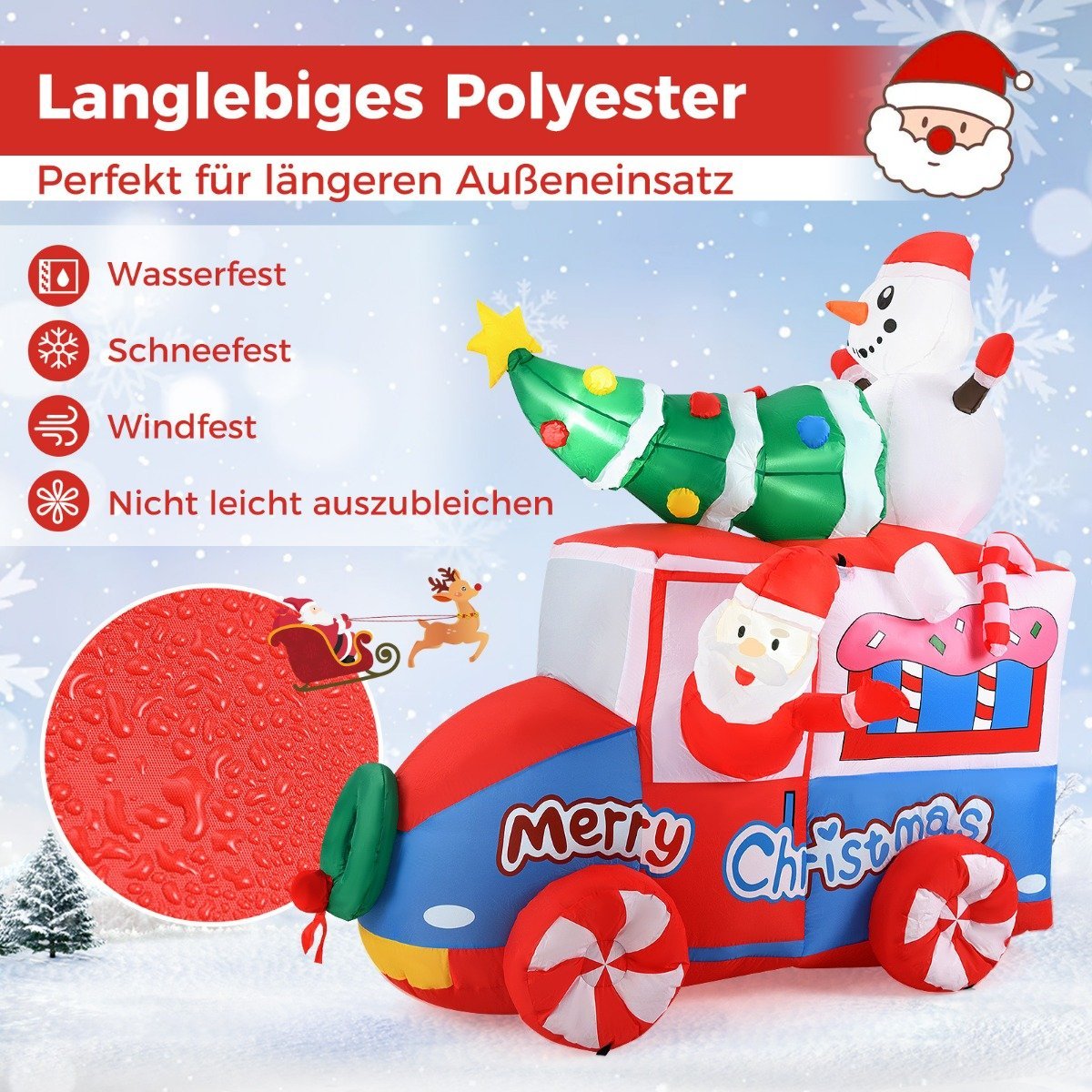 177cm Inflatable Christmas Decoration LED Santa Claus in Car Christmas Decoration with Snowman