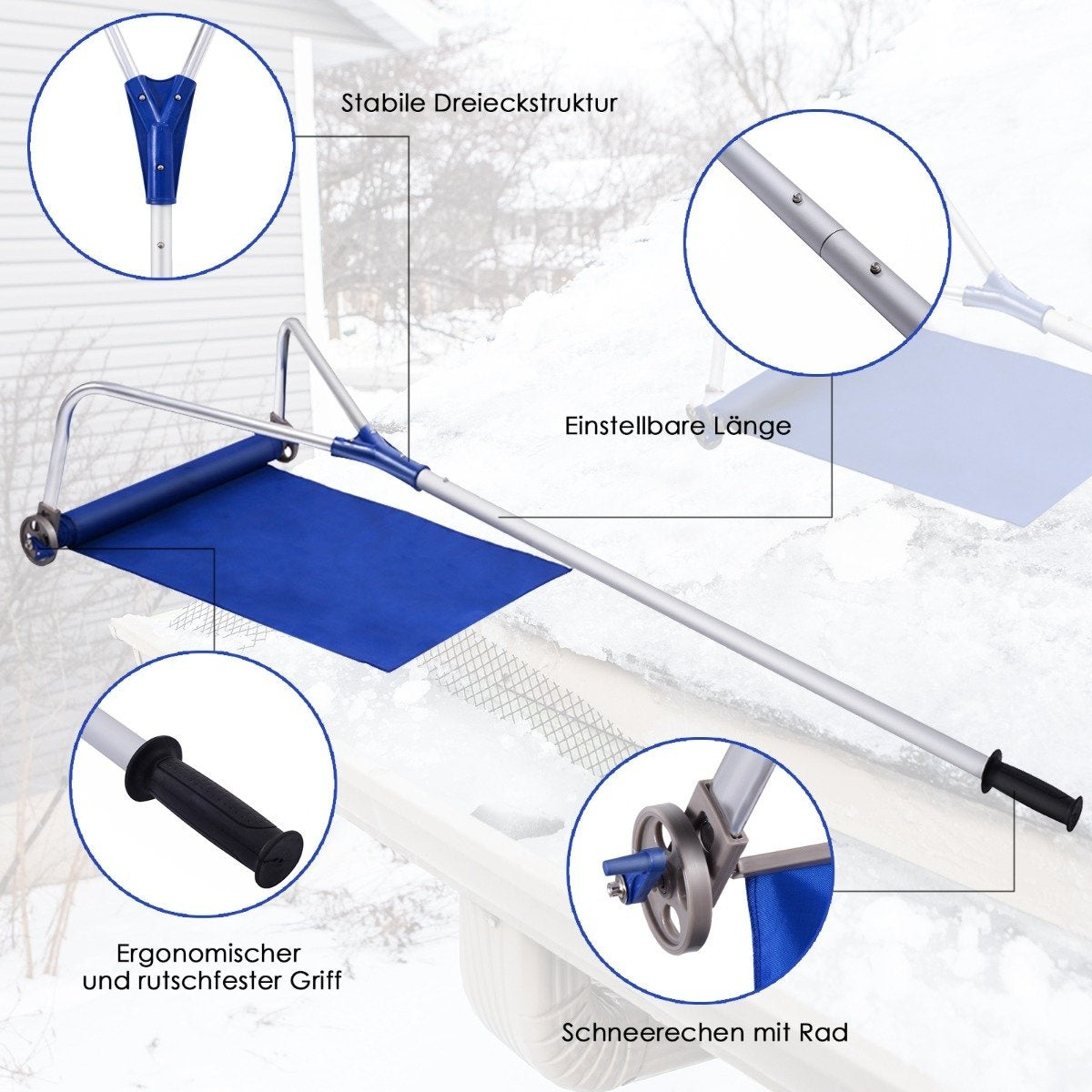 180-661cm Roof Rake Aluminum Snow Remover with Adjustable Handle Snow Shovel