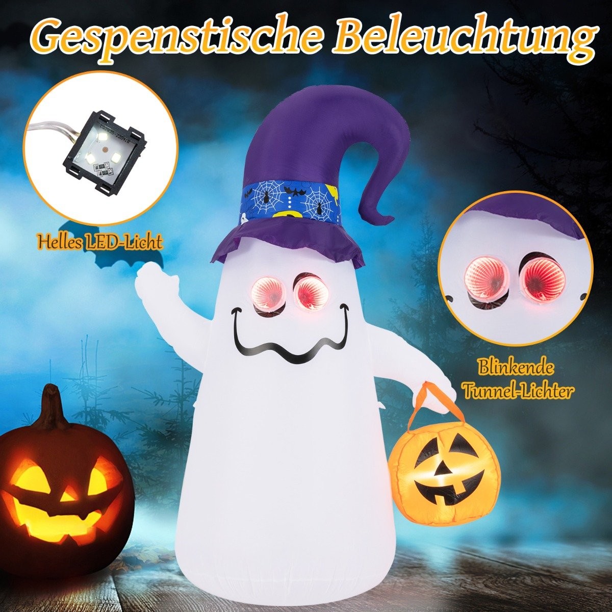 180CM LED Inflatable Halloween Ghost with Pumpkin Outdoor Terrible Decoration Ghost Halloween Decoration