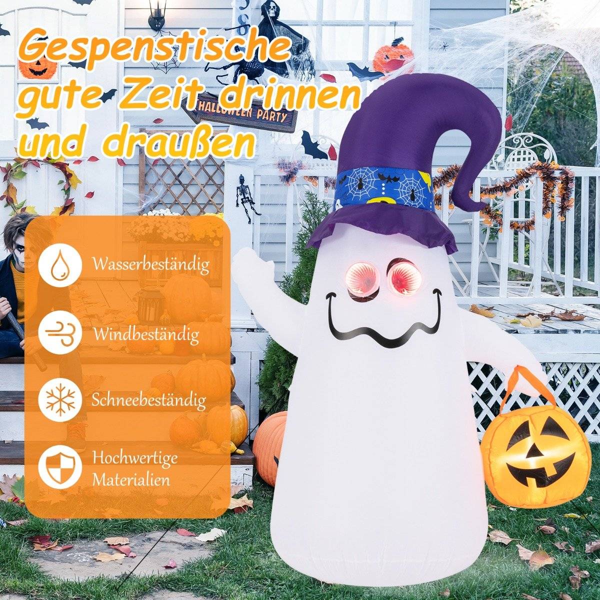 180CM LED Inflatable Halloween Ghost with Pumpkin Outdoor Terrible Decoration Ghost Halloween Decoration