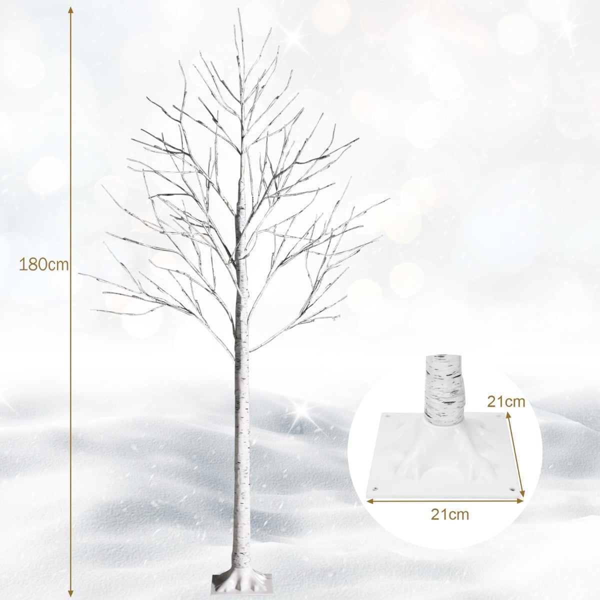 180 cm Artificial Birch Tree with 96 LED Lights