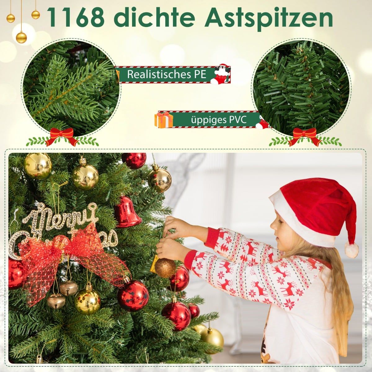 180 cm Artificial Christmas Tree with 350 LED Lights