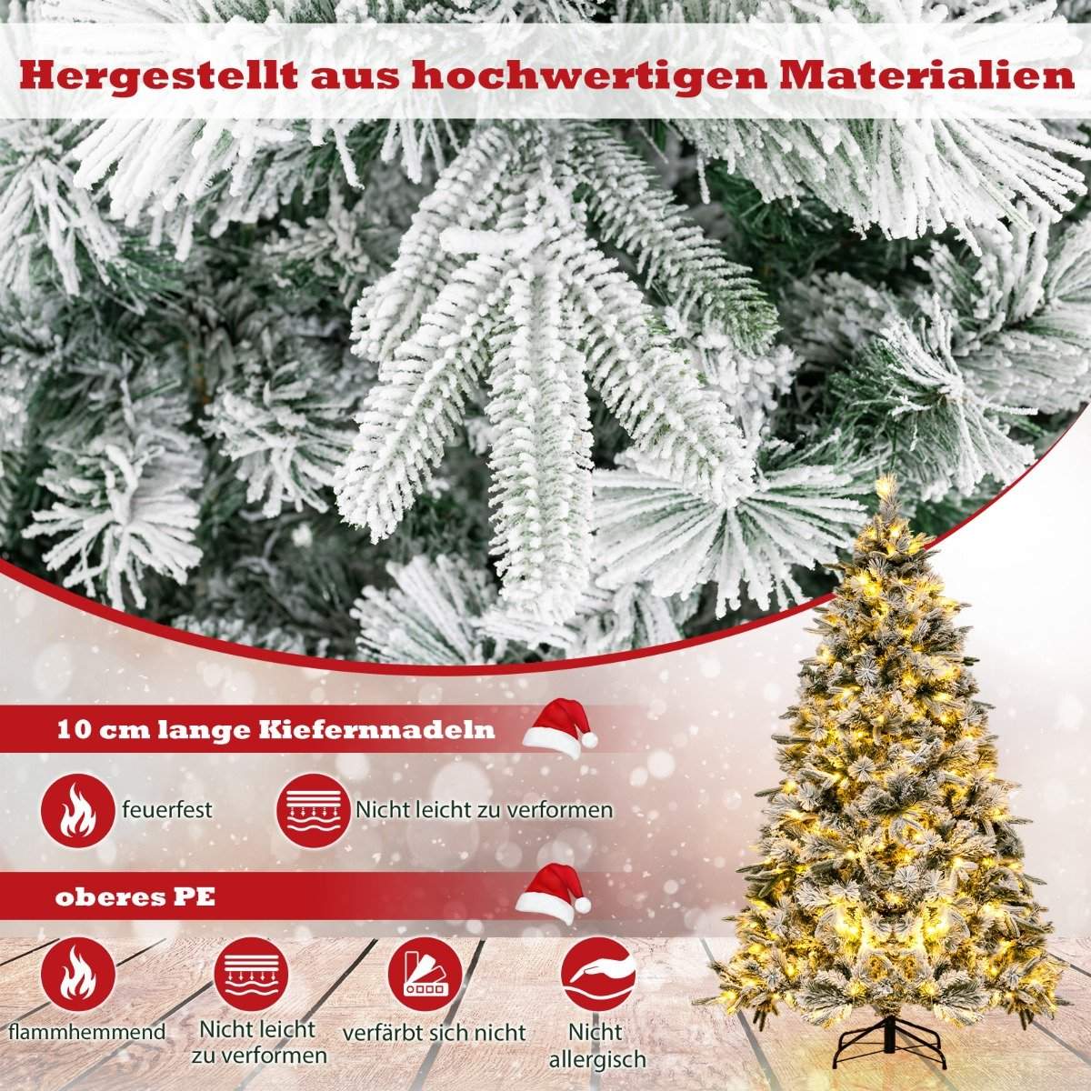 180 cm Artificial Christmas Tree with Snow & 250 LED Lights
