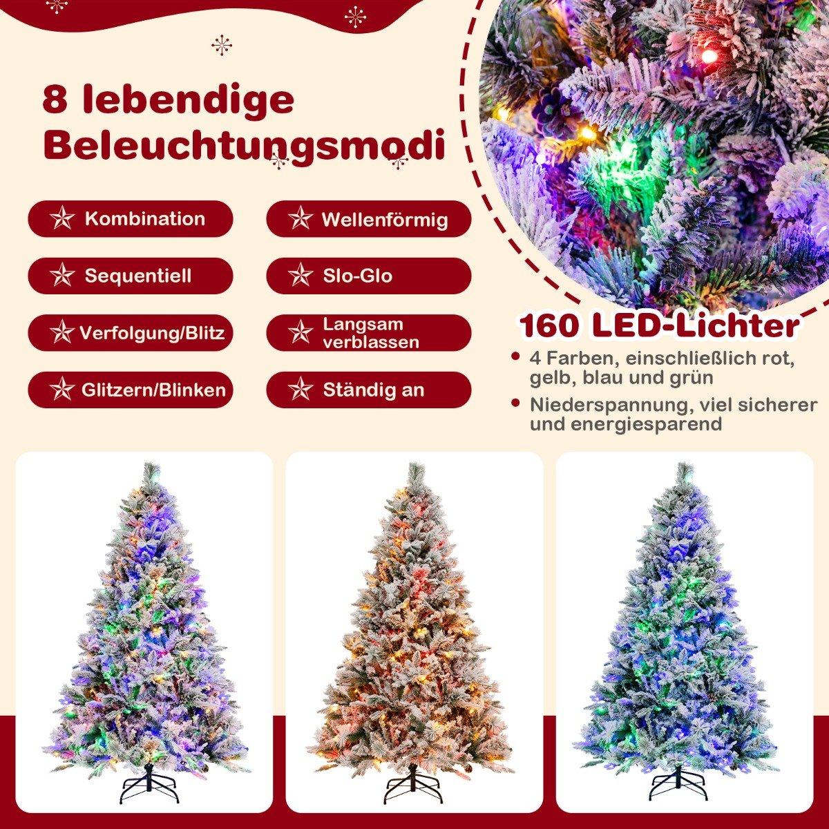 180 cm Artificial Christmas Tree with Snow, 8 Light Modes