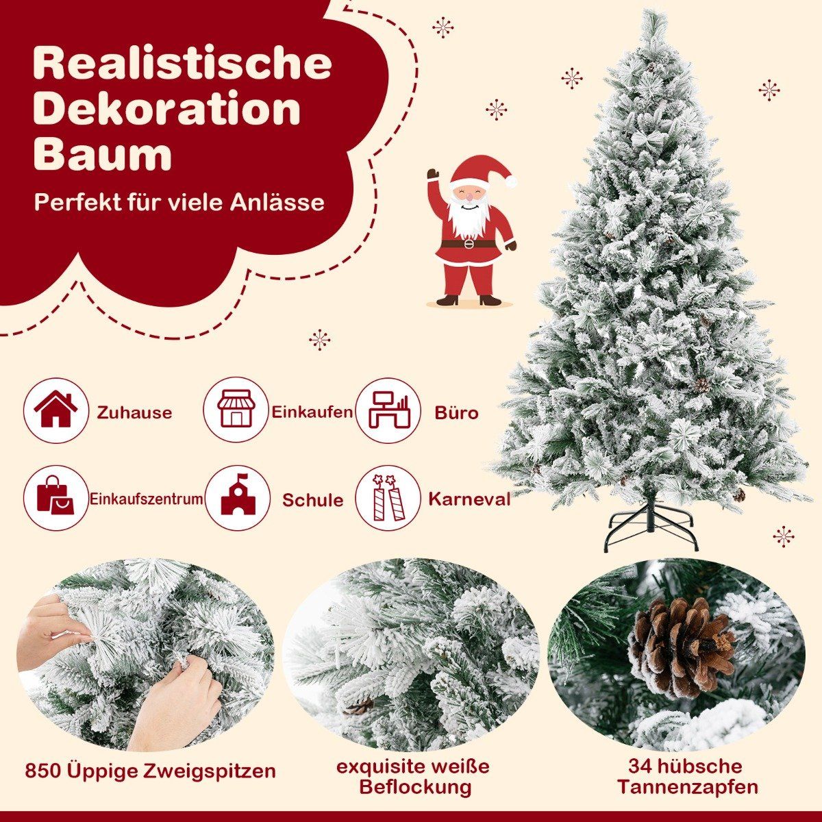 180 cm Artificial Christmas Tree with Snow, 8 Light Modes