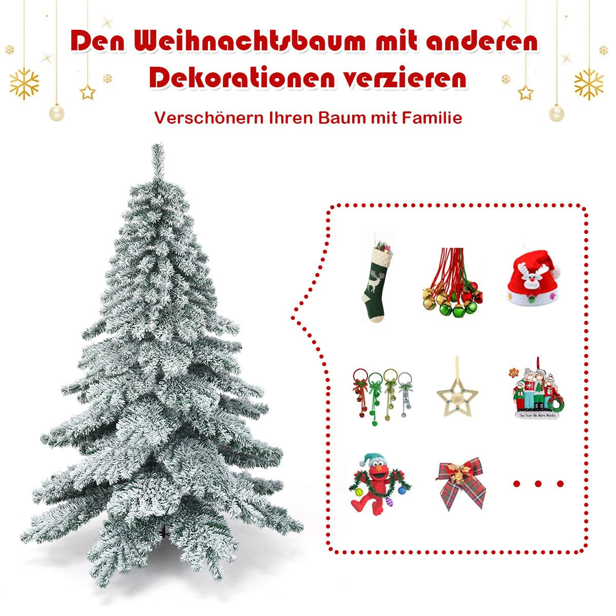 180cm Artificial Christmas Tree with Snowflakes Christmas Tree PVC Tips Green + White
