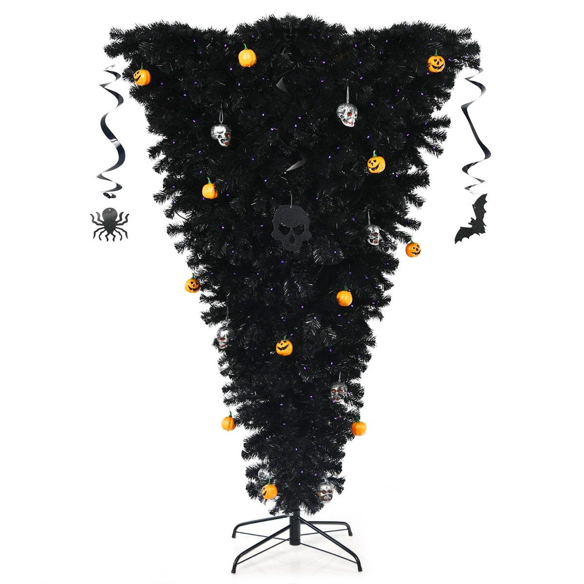 180cm Black Artificial Christmas Tree Lighted Halloween Tree with 270 Purple LED Lights