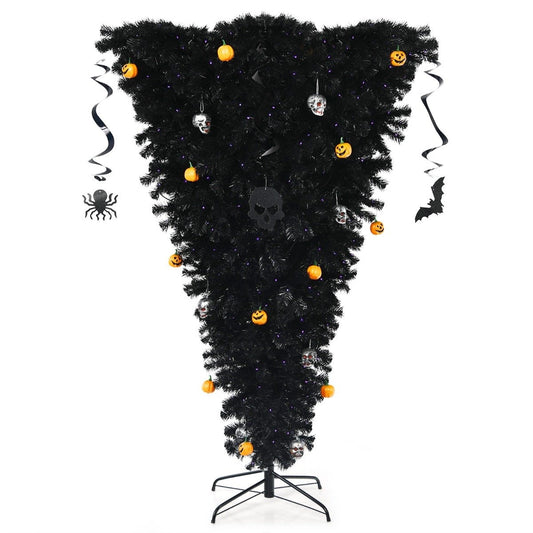 180cm Black Artificial Christmas Tree Lighted Halloween Tree with 270 Purple LED Lights