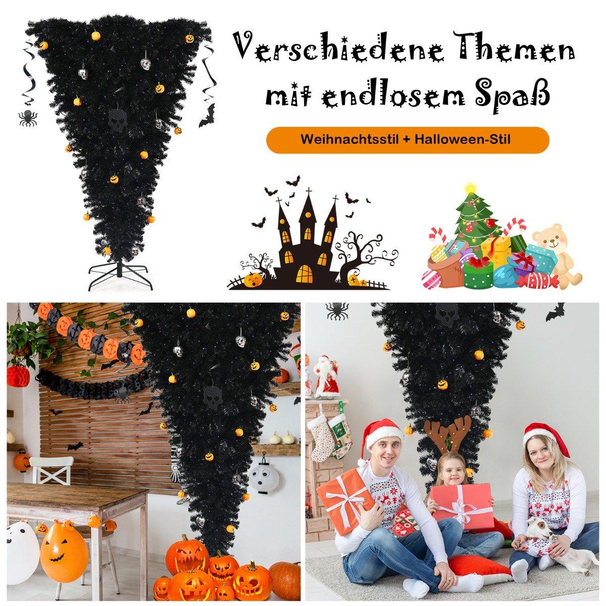 180cm Black Artificial Christmas Tree Lighted Halloween Tree with 270 Purple LED Lights
