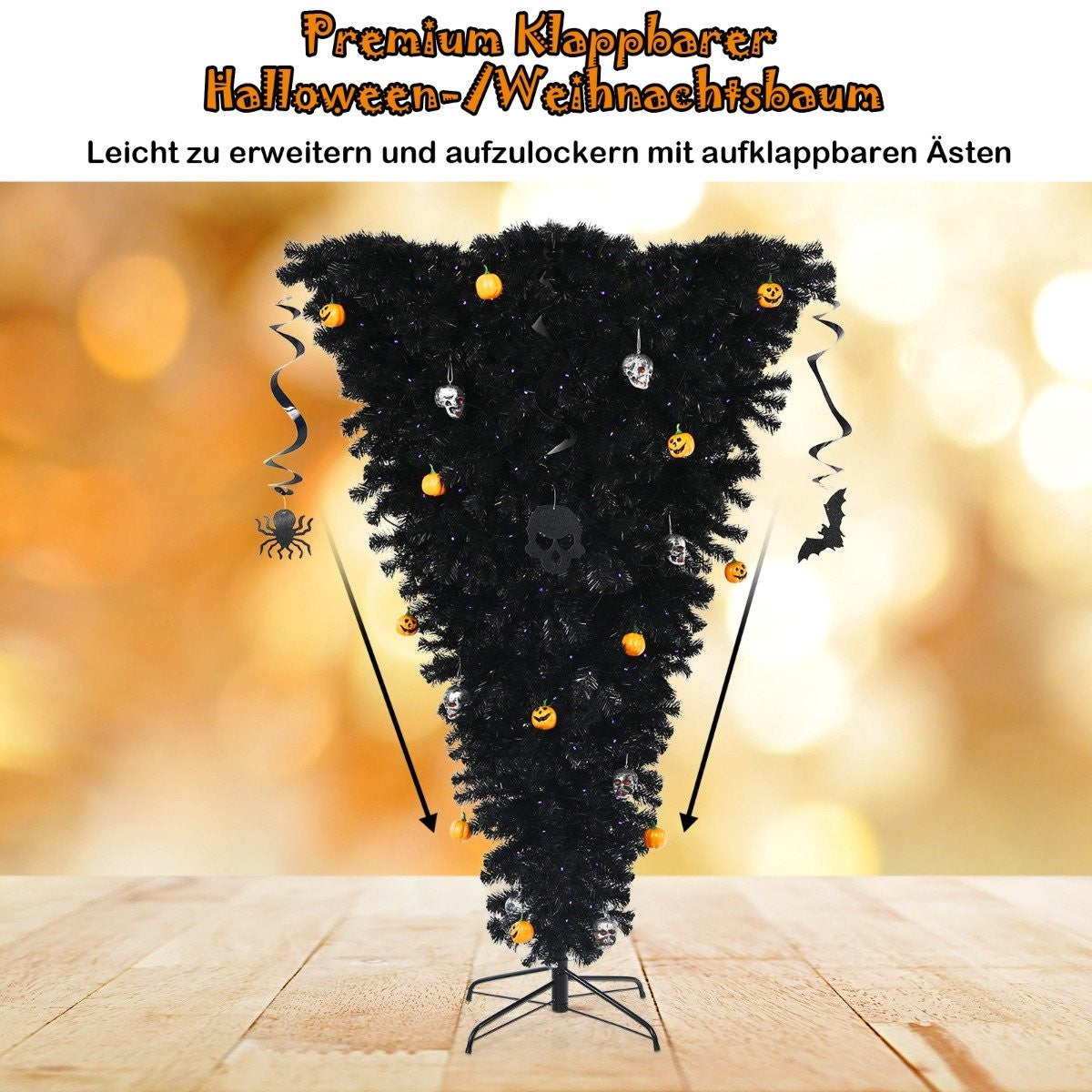 180cm Black Artificial Christmas Tree Lighted Halloween Tree with 270 Purple LED Lights