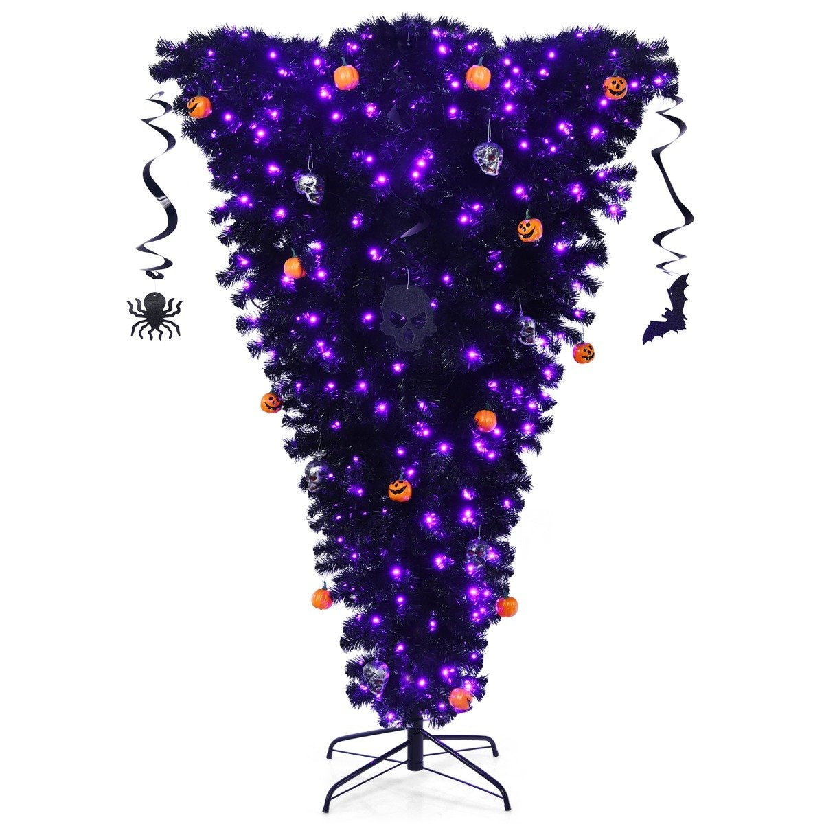 180cm Black Artificial Christmas Tree Lighted Halloween Tree with 270 Purple LED Lights