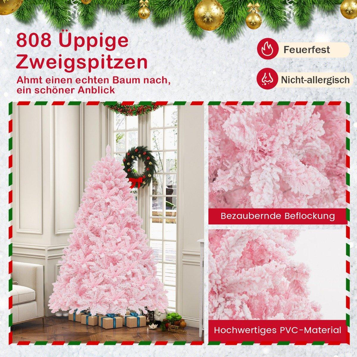 180cm Large Flocked Artificial Christmas Tree with 808 PVC Branch Tips 350 LED Lights and 8 Lighting Modes