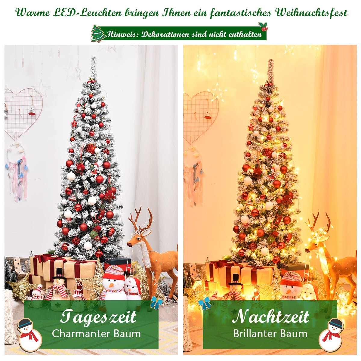 180cm Pencil Christmas Tree with Snow and LED Lights