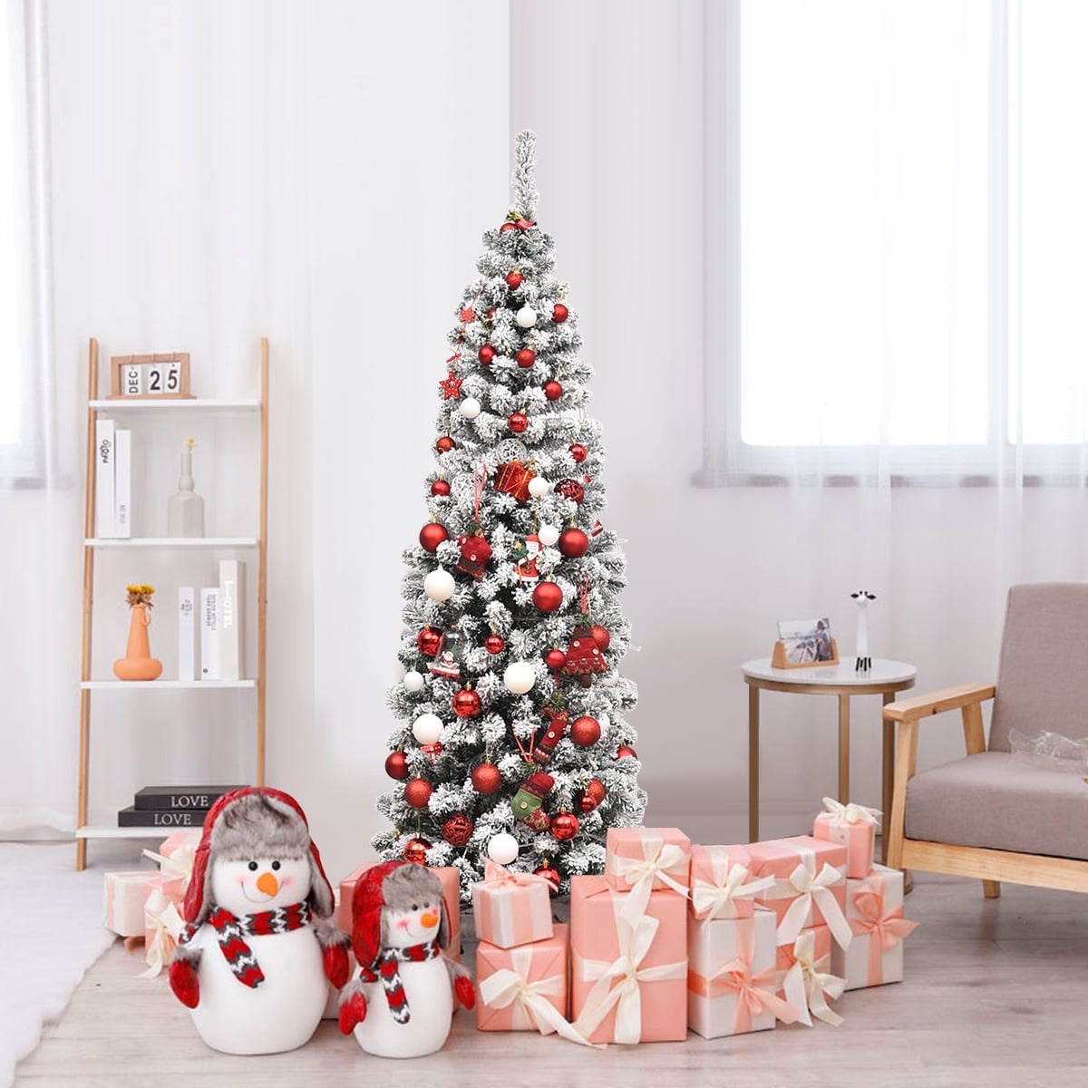 180cm Pencil Christmas Tree with Snow and LED Lights
