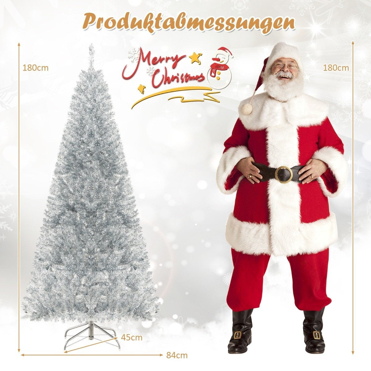 180cm Pencil Tinsel Christmas Tree with Warm White LED Lights Slim Christmas Tree