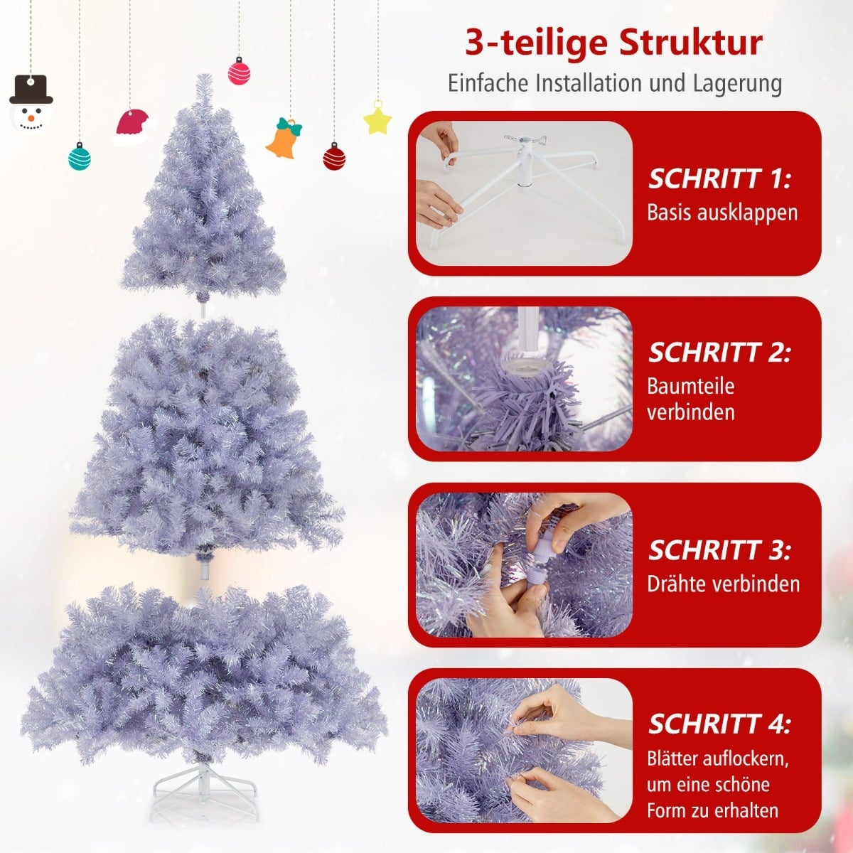 180 cm Pre-Lit Artificial Christmas Tree, Purple LED Lights
