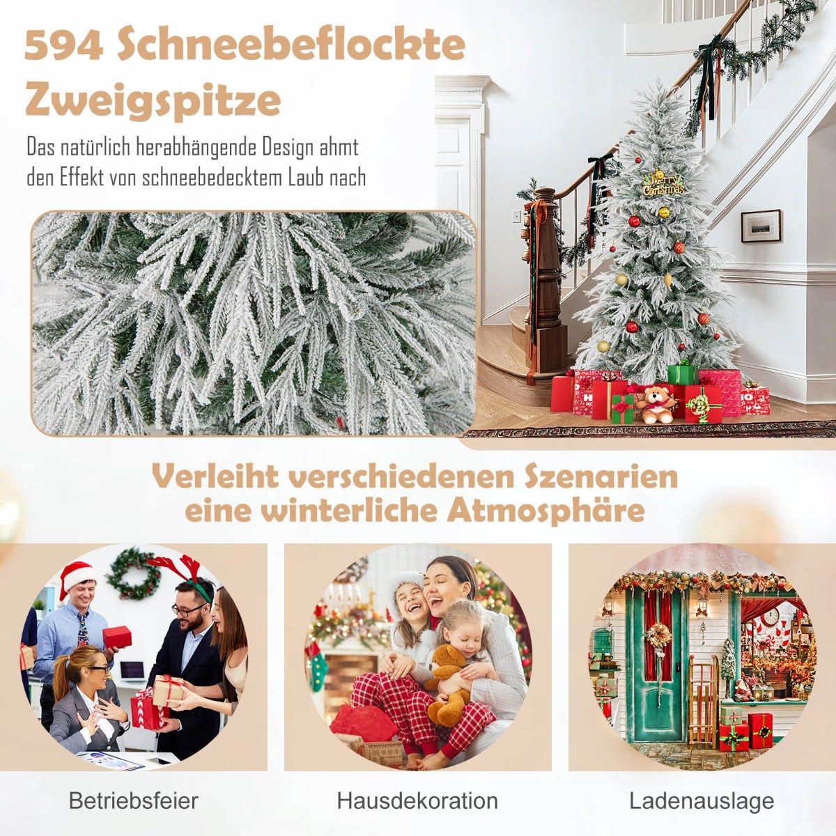 180 cm Snow-Flocked Pre-Lit Christmas Tree, 250 LEDs