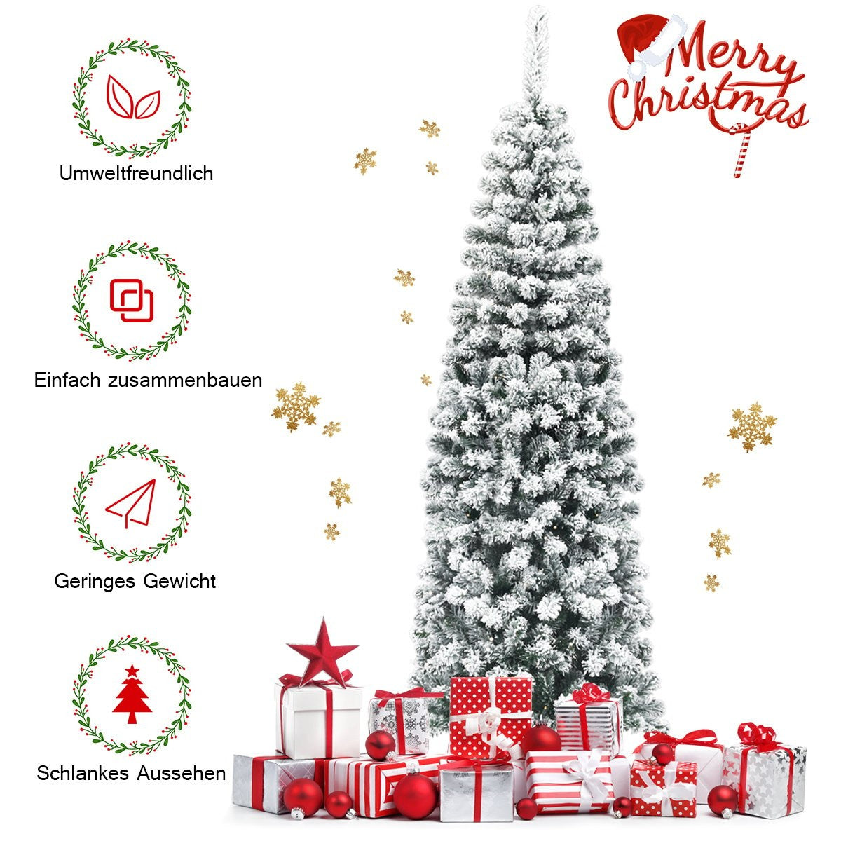 180 cm Snowy Pencil Christmas Tree with Metal Stand