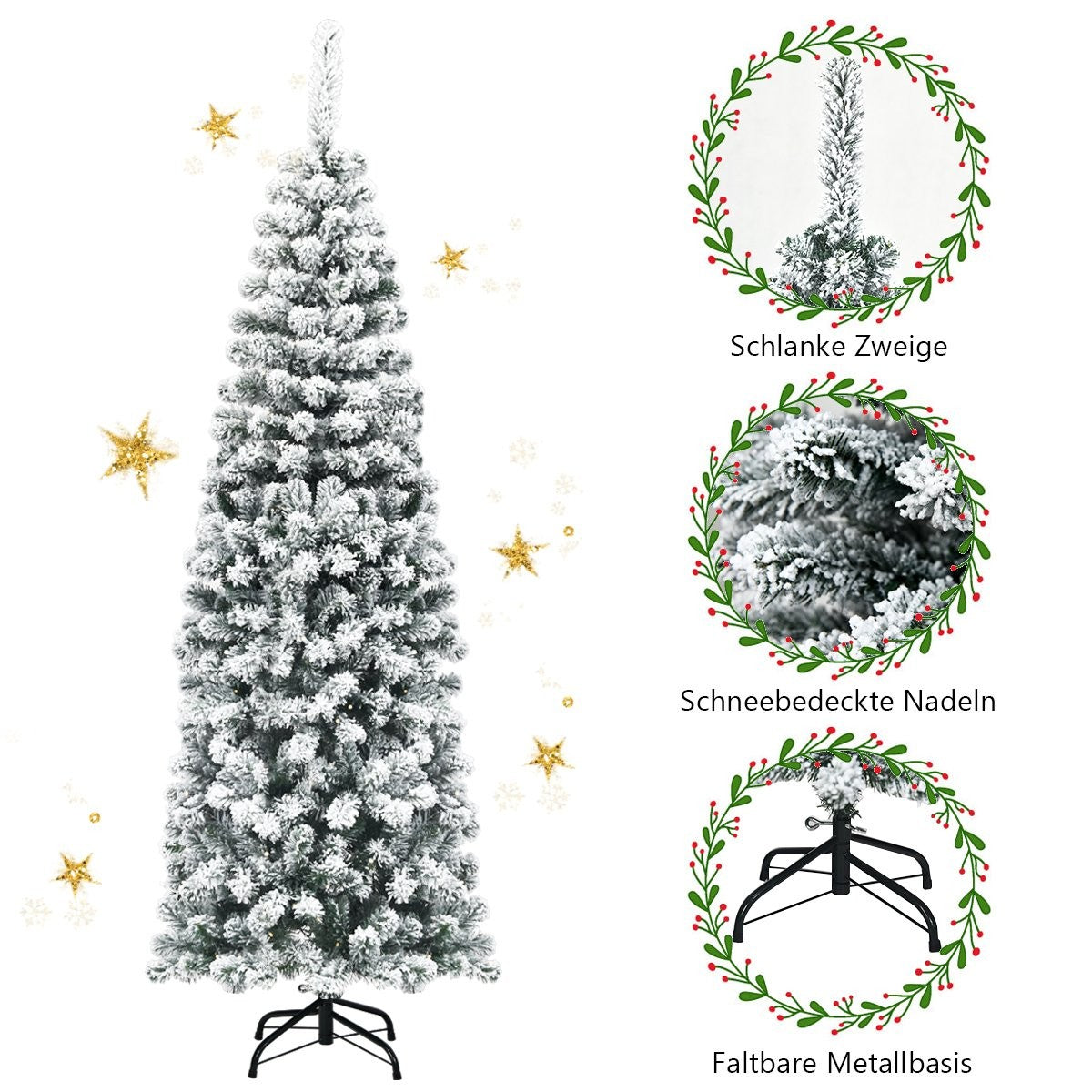 180 cm Snowy Pencil Christmas Tree with Metal Stand