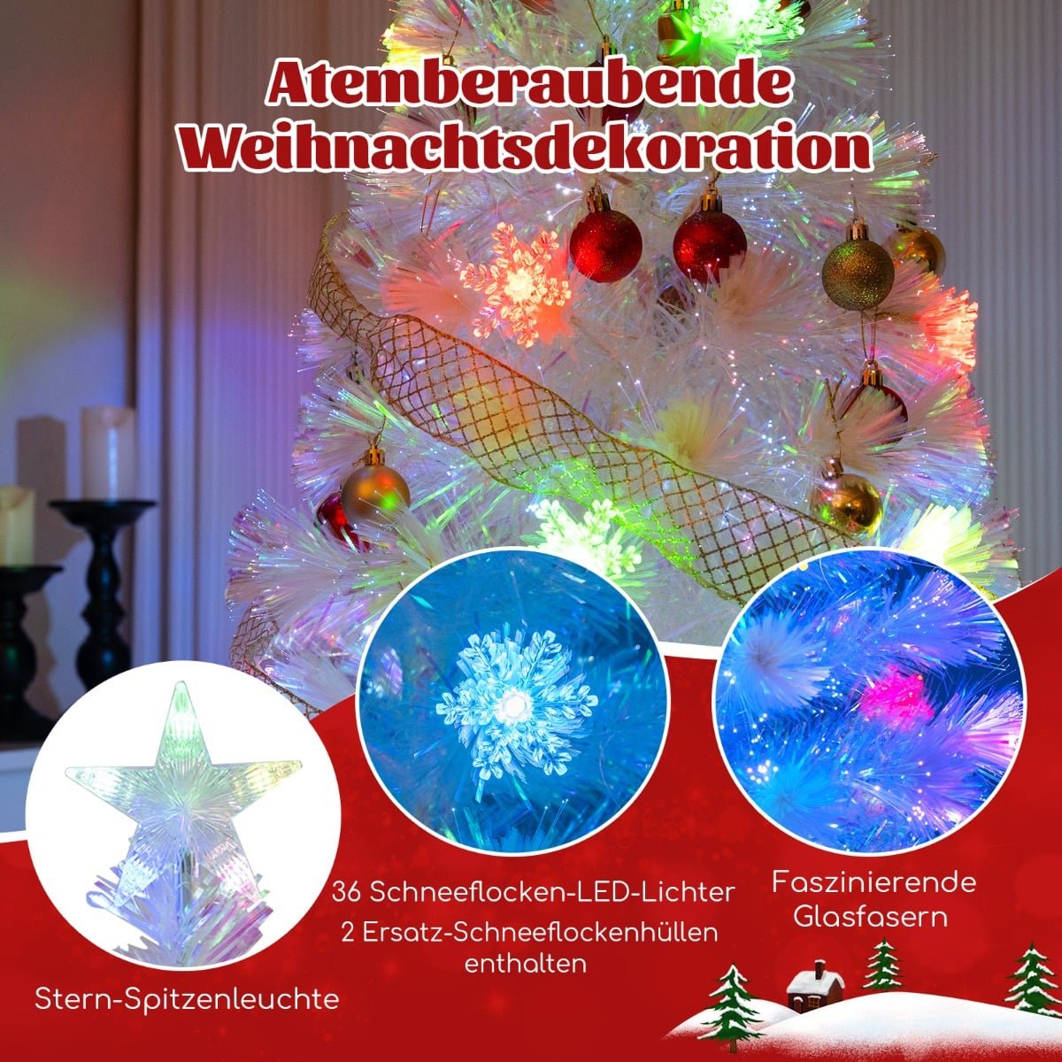 180 cm White Artificial Christmas Tree with LED Lights