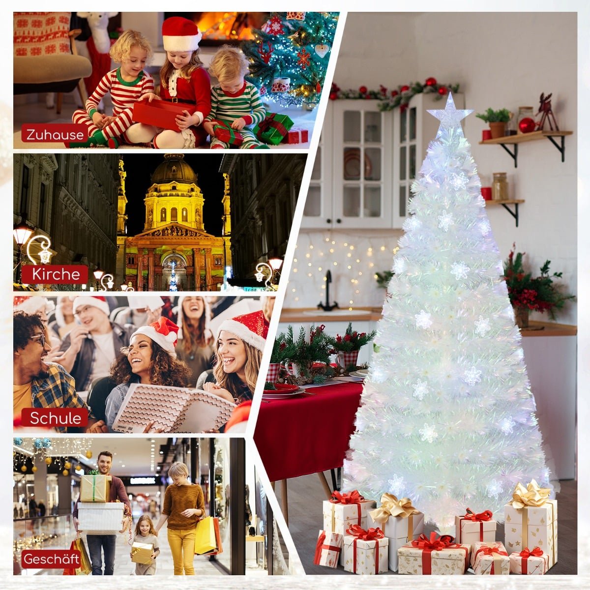 180 cm White Artificial Christmas Tree with LED Lights