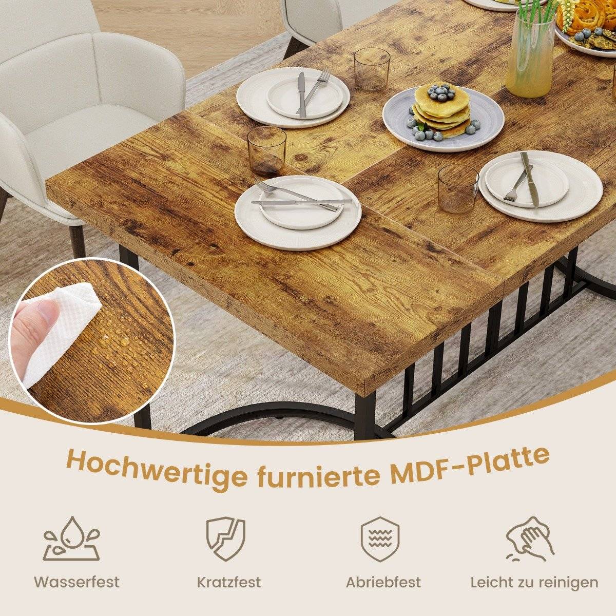 180 cm dining table for 6-8 people rectangular wooden kitchen table