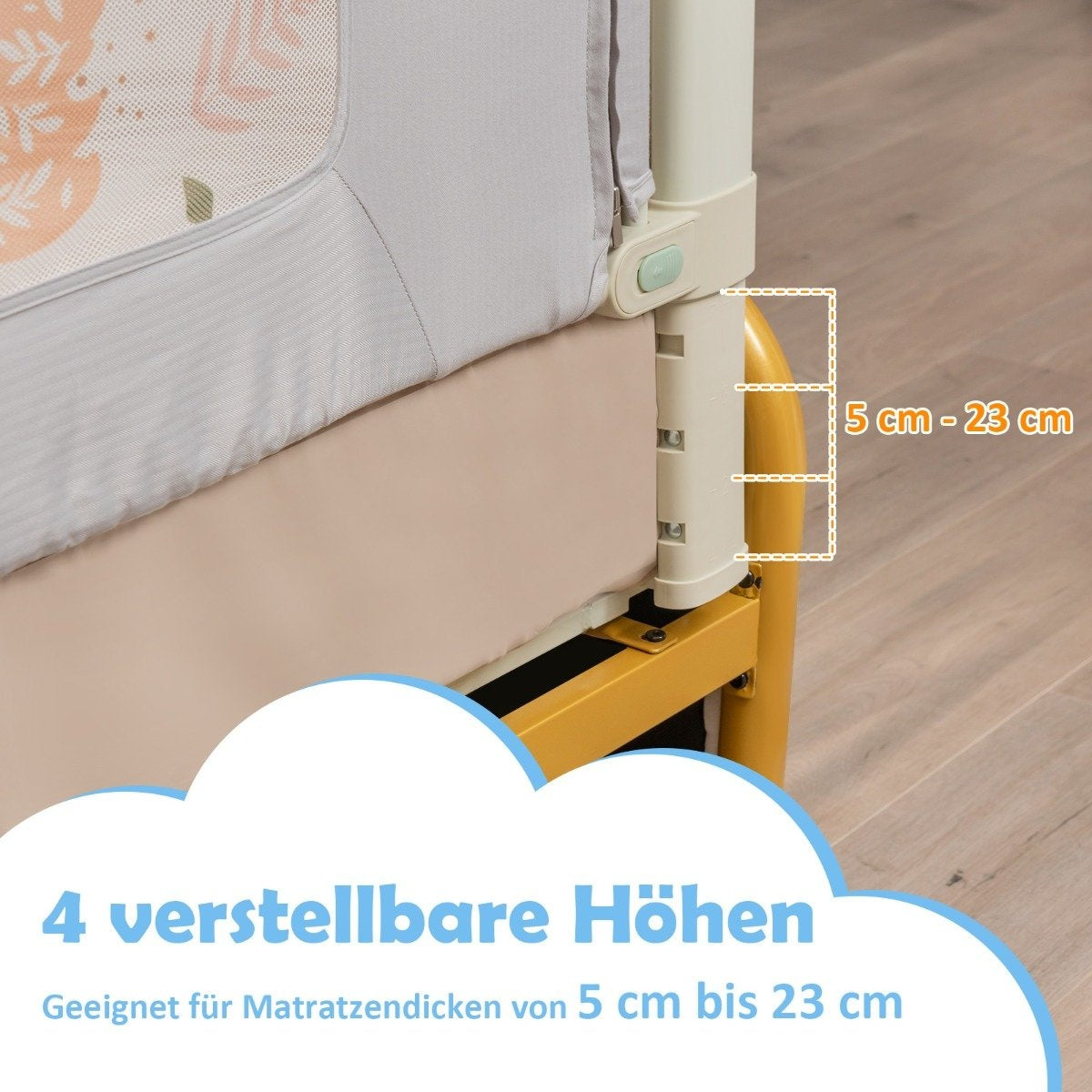 180 cm height-adjustable bed rail with connecting accessories bed guard sheet