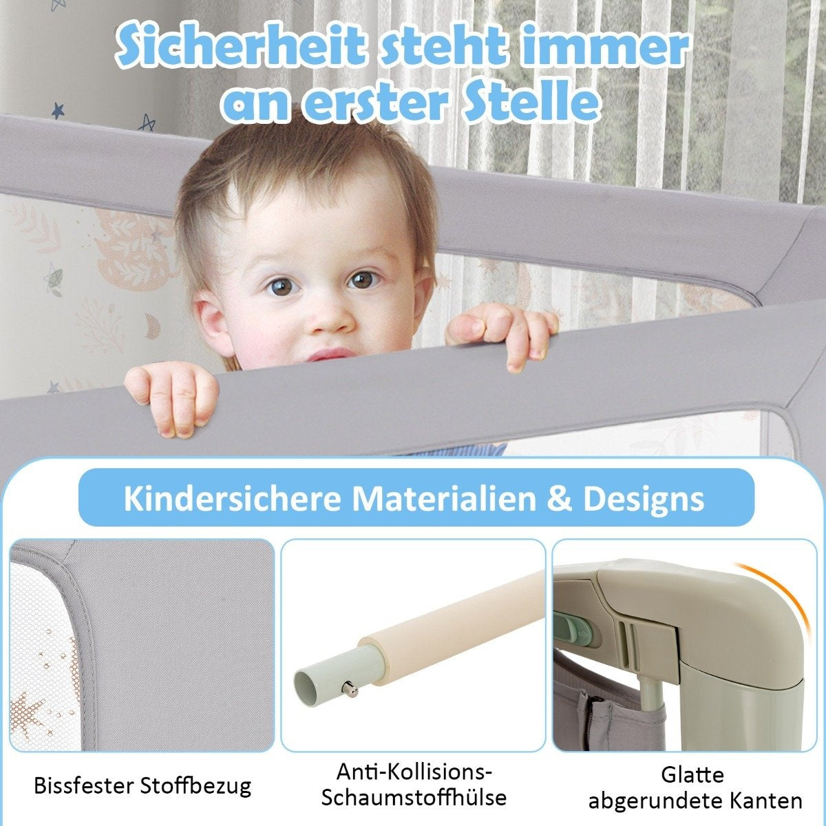 180 cm height-adjustable bed rail with connecting accessories bed guard sheet