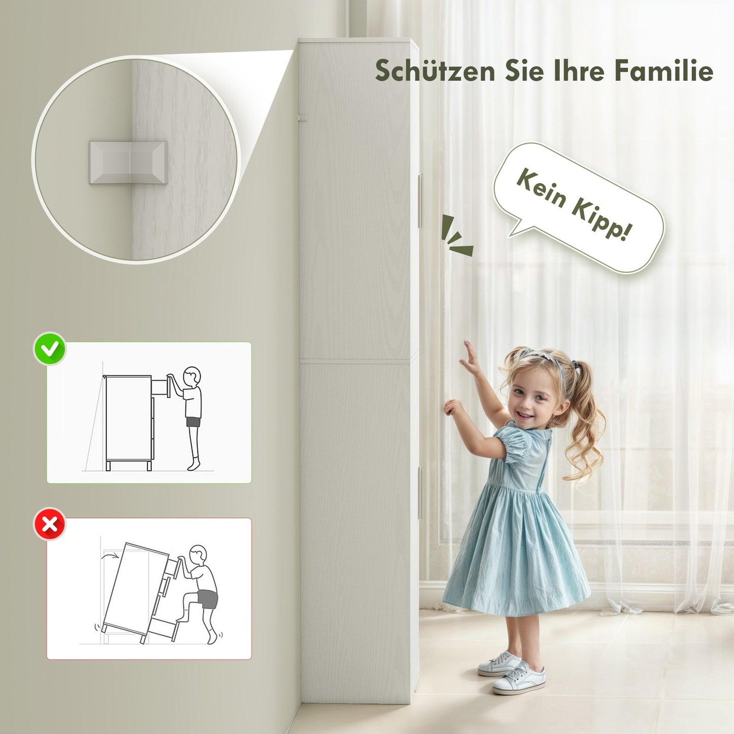 180 cm high bathroom cabinet, narrow bathroom cabinet with 2 doors, 4 adjustable shelves, chipboard, MDF, white