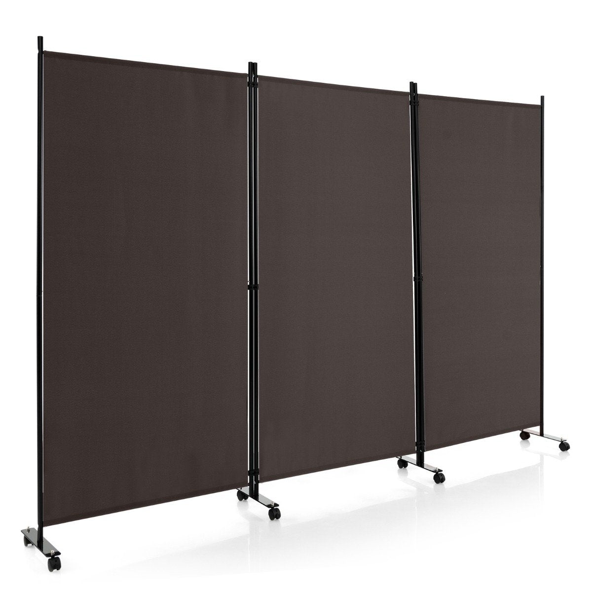 180 cm high room divider on wheels, folding screen with 3 freely combinable panels, brown