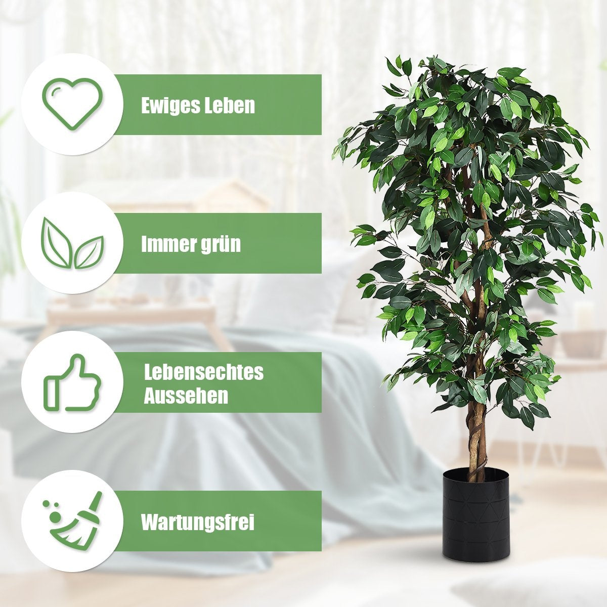 180 cm houseplant decorative artificial plant decorative plant with 1008 leaves and natural trunk