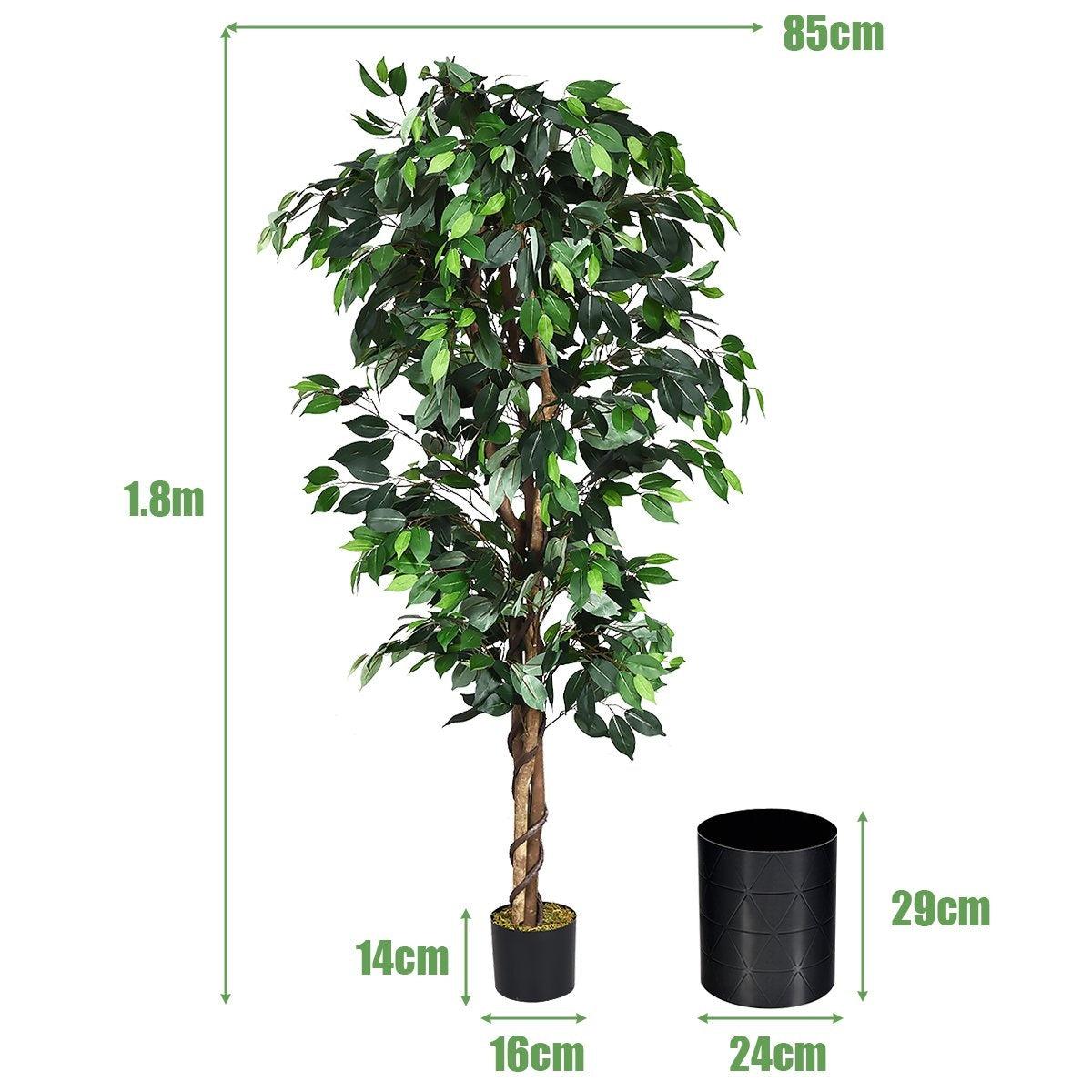 180 cm houseplant decorative artificial plant decorative plant with 1008 leaves and natural trunk