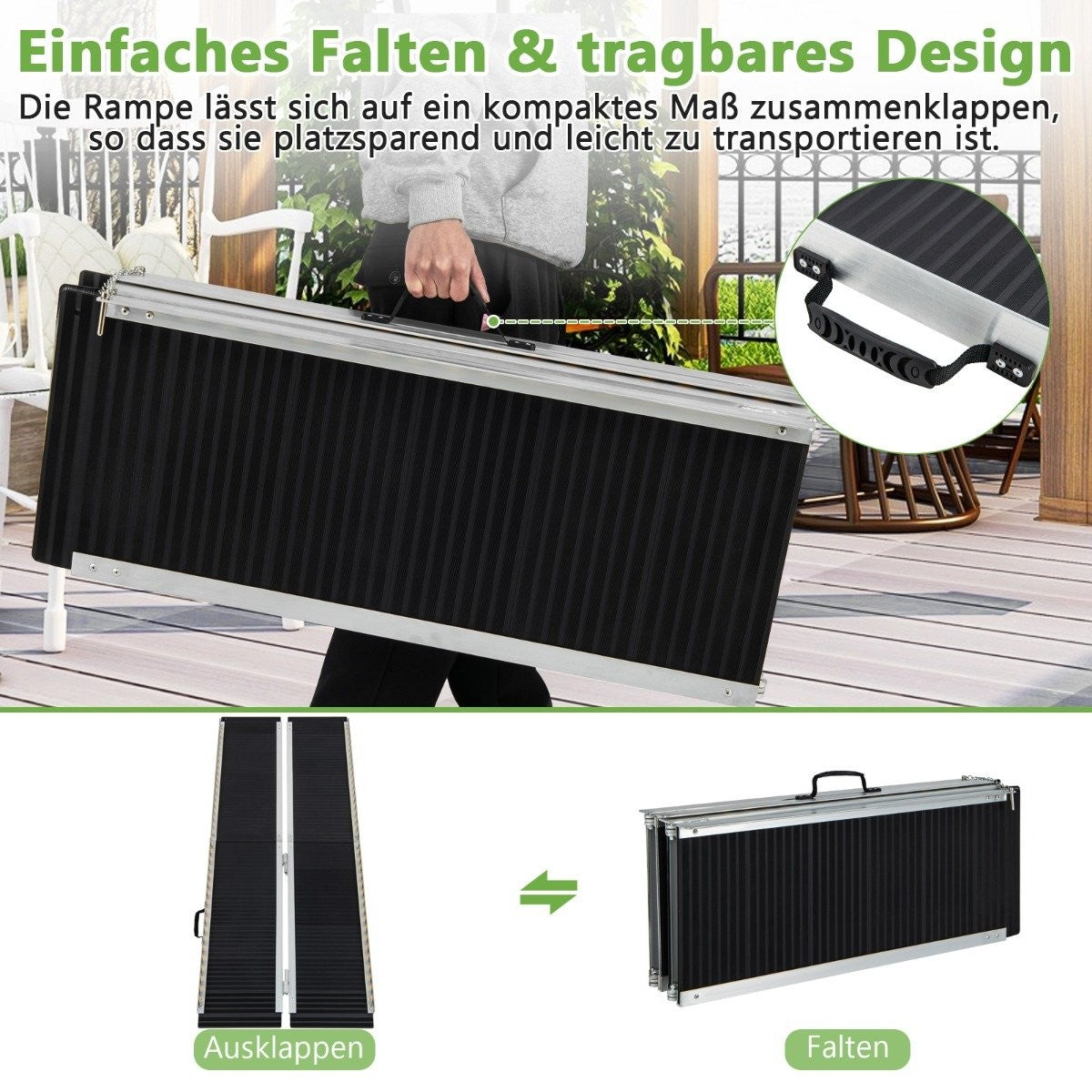 183 x 74 cm wheelchair ramp Portable & anti-slip folding ramp up to 272kg load aluminum