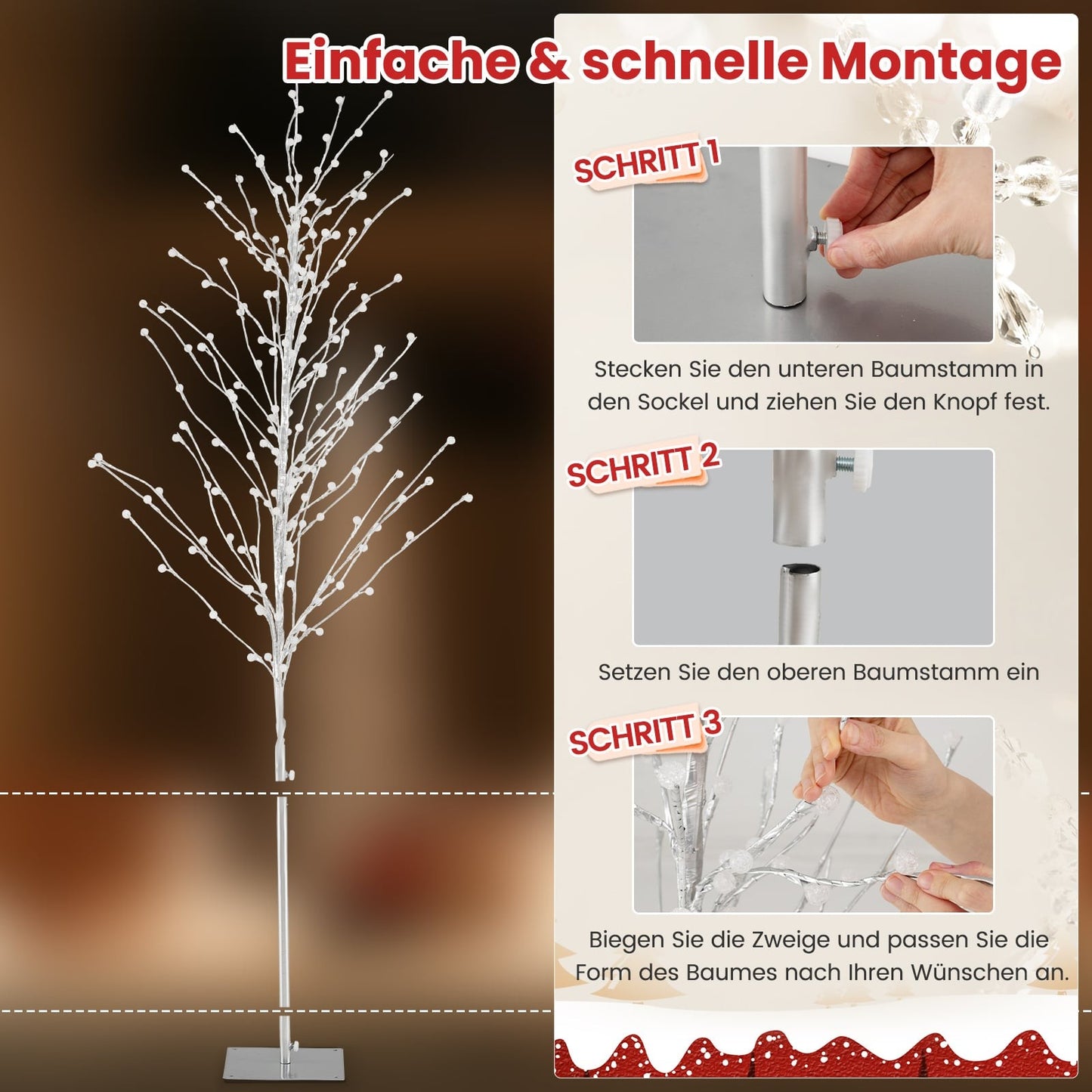 186 cm LED Birch Tree with Warm White Lights