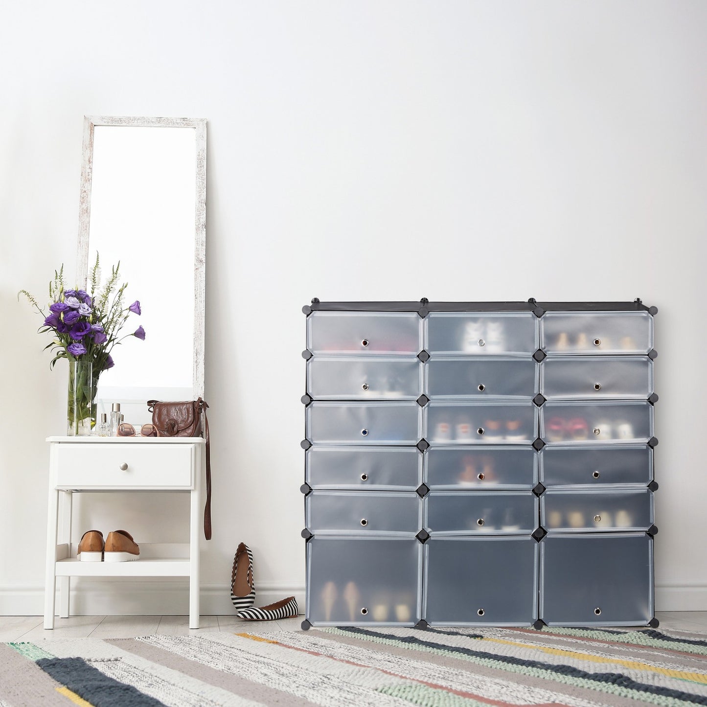 18-Compartment Plastic Shoe Cabinet