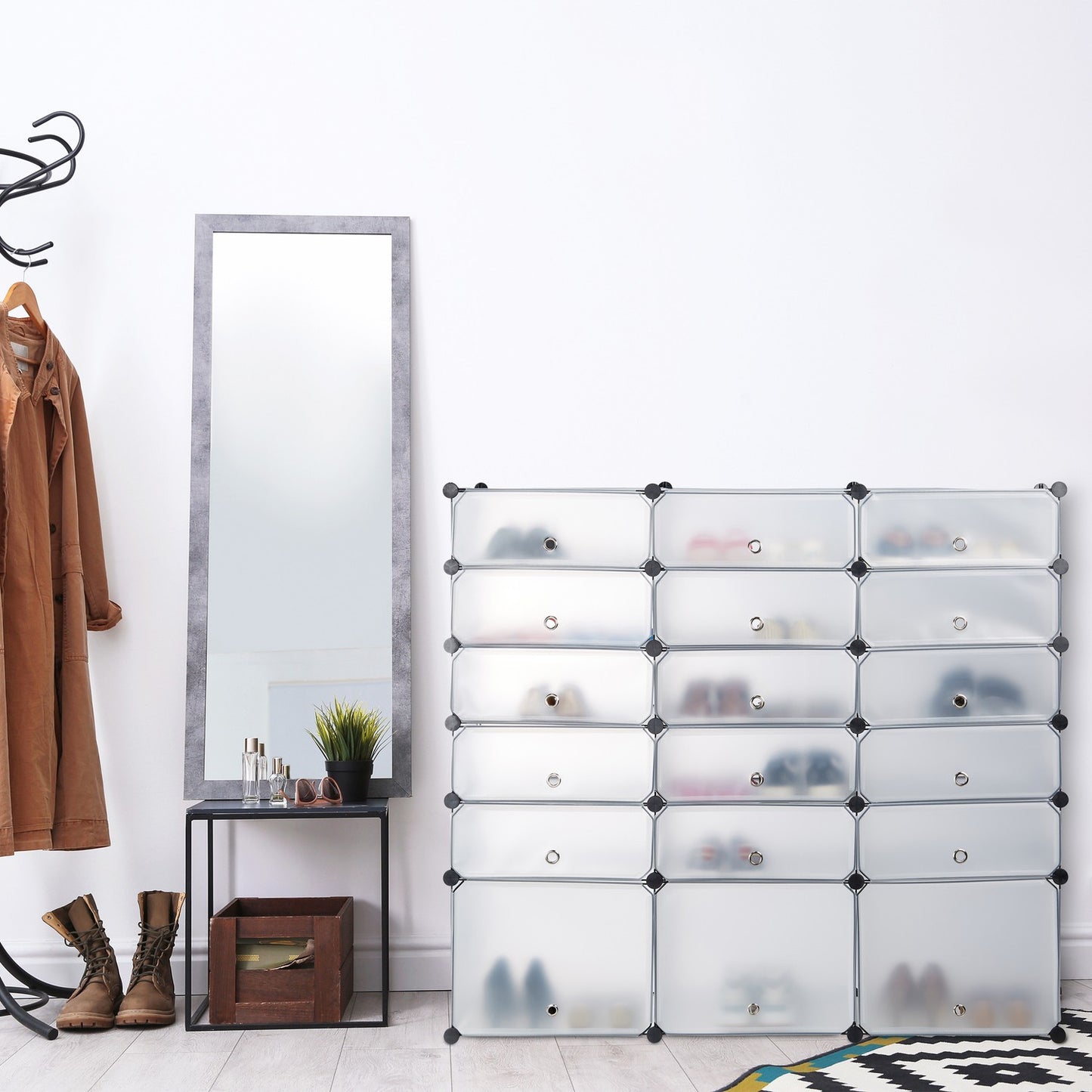 18-Compartment Plastic Shoe Cabinet