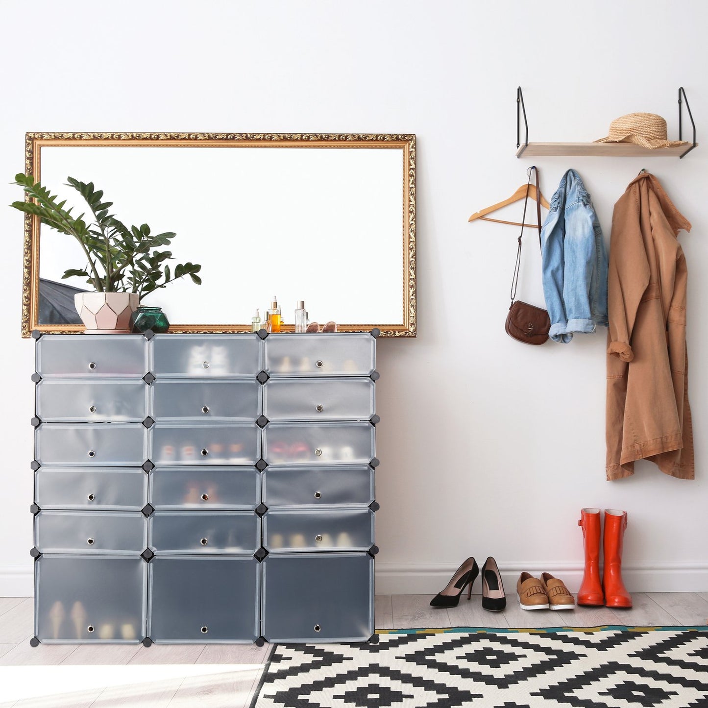 18-Compartment Plastic Shoe Cabinet