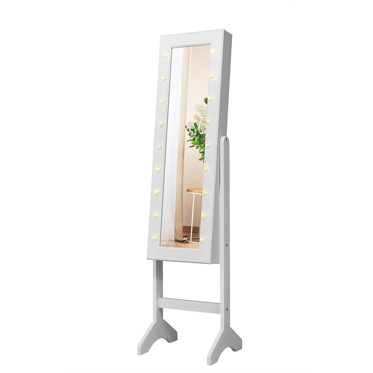 18 LED jewelry cabinet tilt-adjustable jewelry shelf mirror cabinet for makeup white