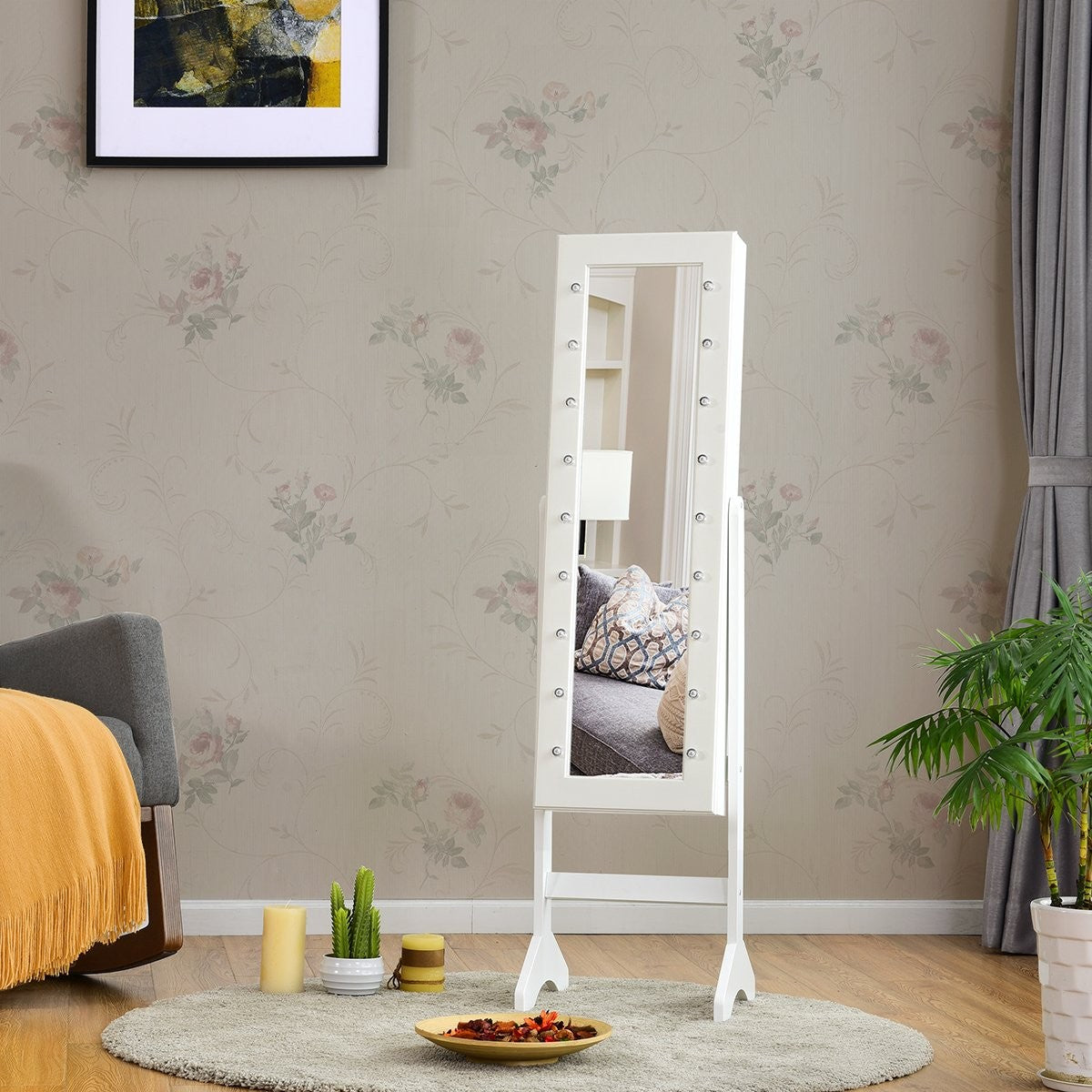 18 LED jewelry cabinet tilt-adjustable jewelry shelf mirror cabinet for makeup white