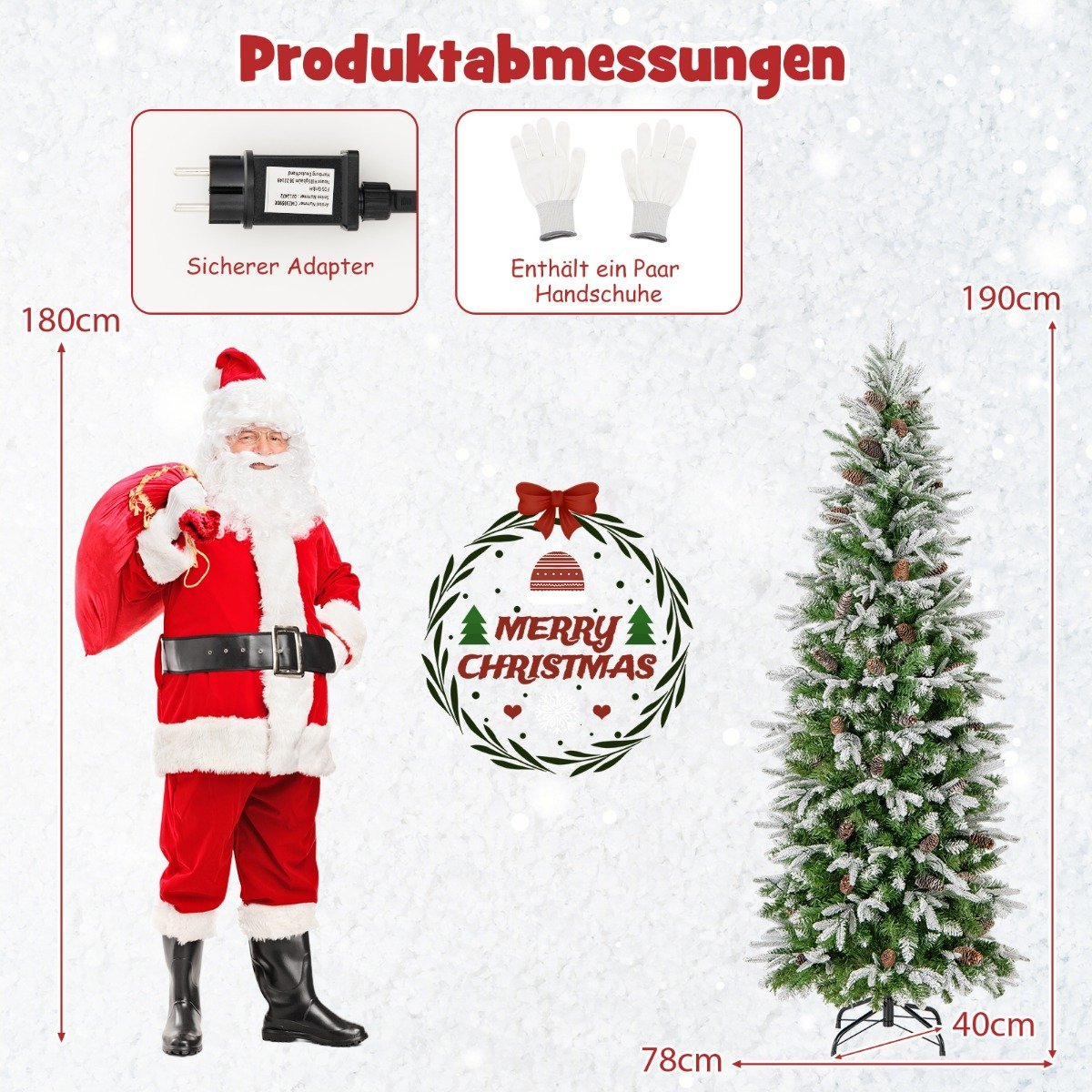 190 cm Artificial Christmas Tree with Lights and Snow Artificial Christmas Tree for Home Green + White