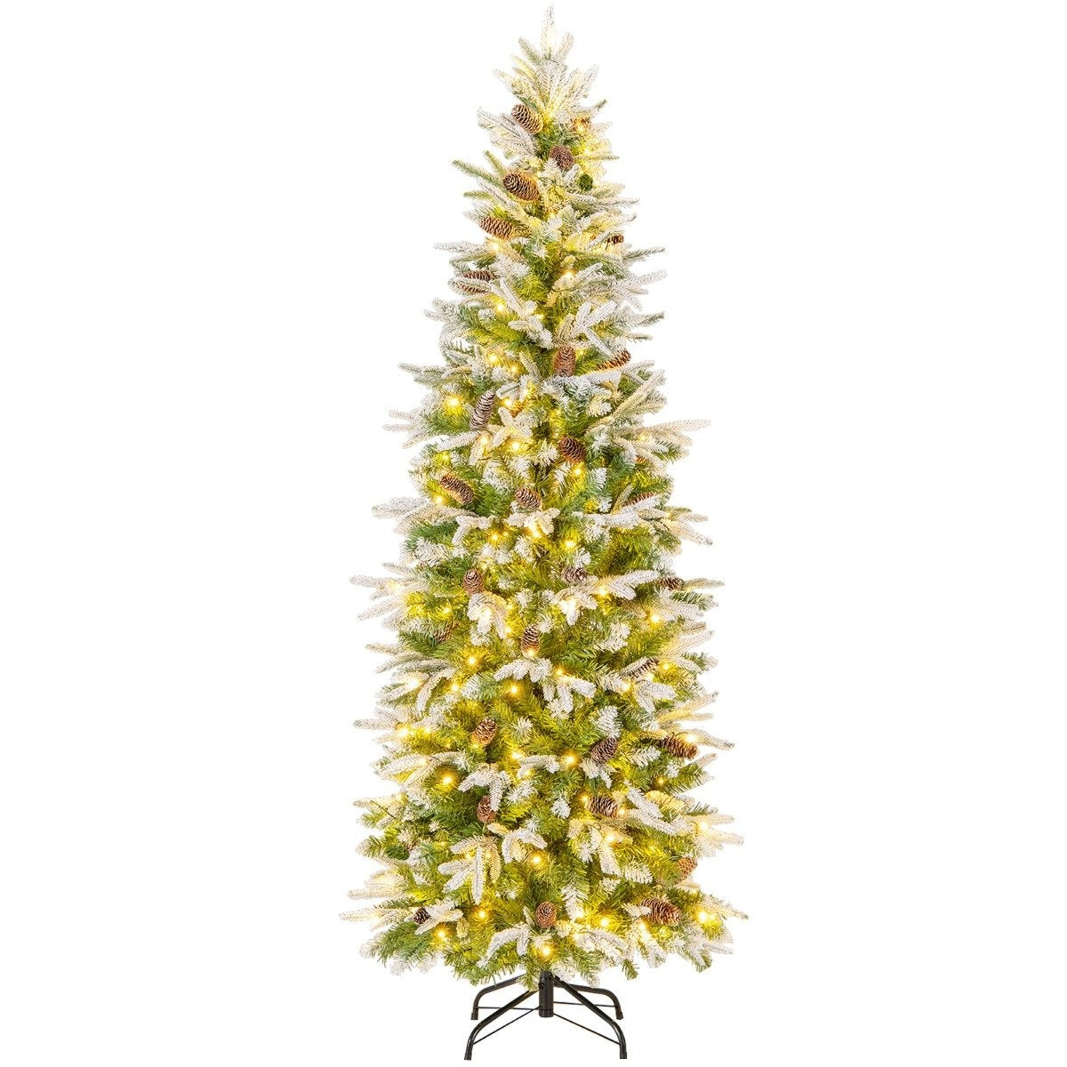 190 cm Artificial Christmas Tree with Lights and Snow Artificial Christmas Tree for Home Green + White