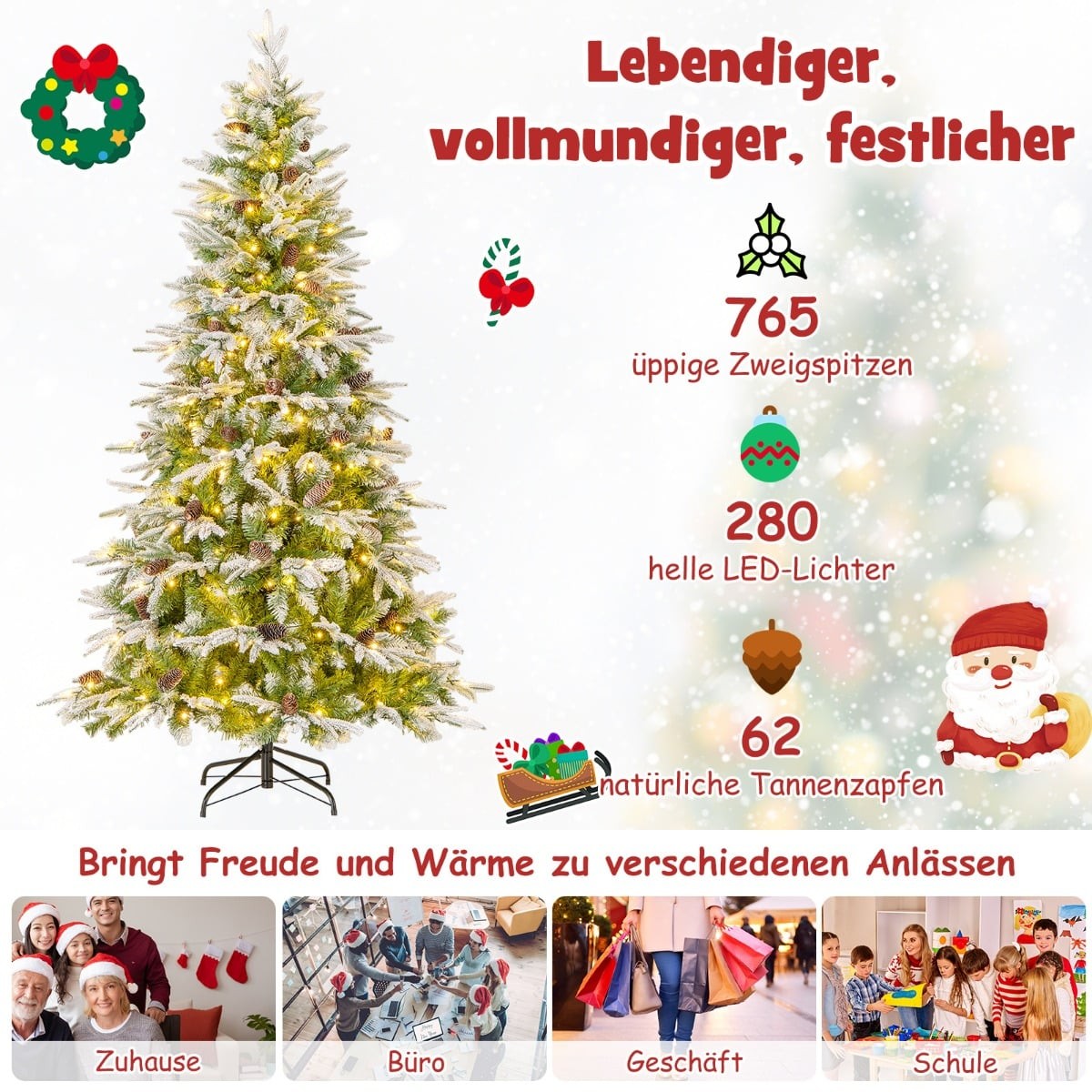 190 cm Pre-Lit Snowy Christmas Tree with LED Lights