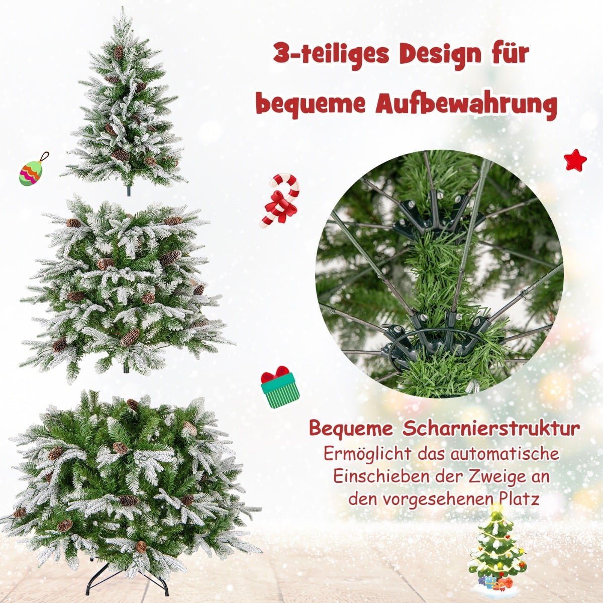 190 cm Pre-Lit Snowy Christmas Tree with LED Lights