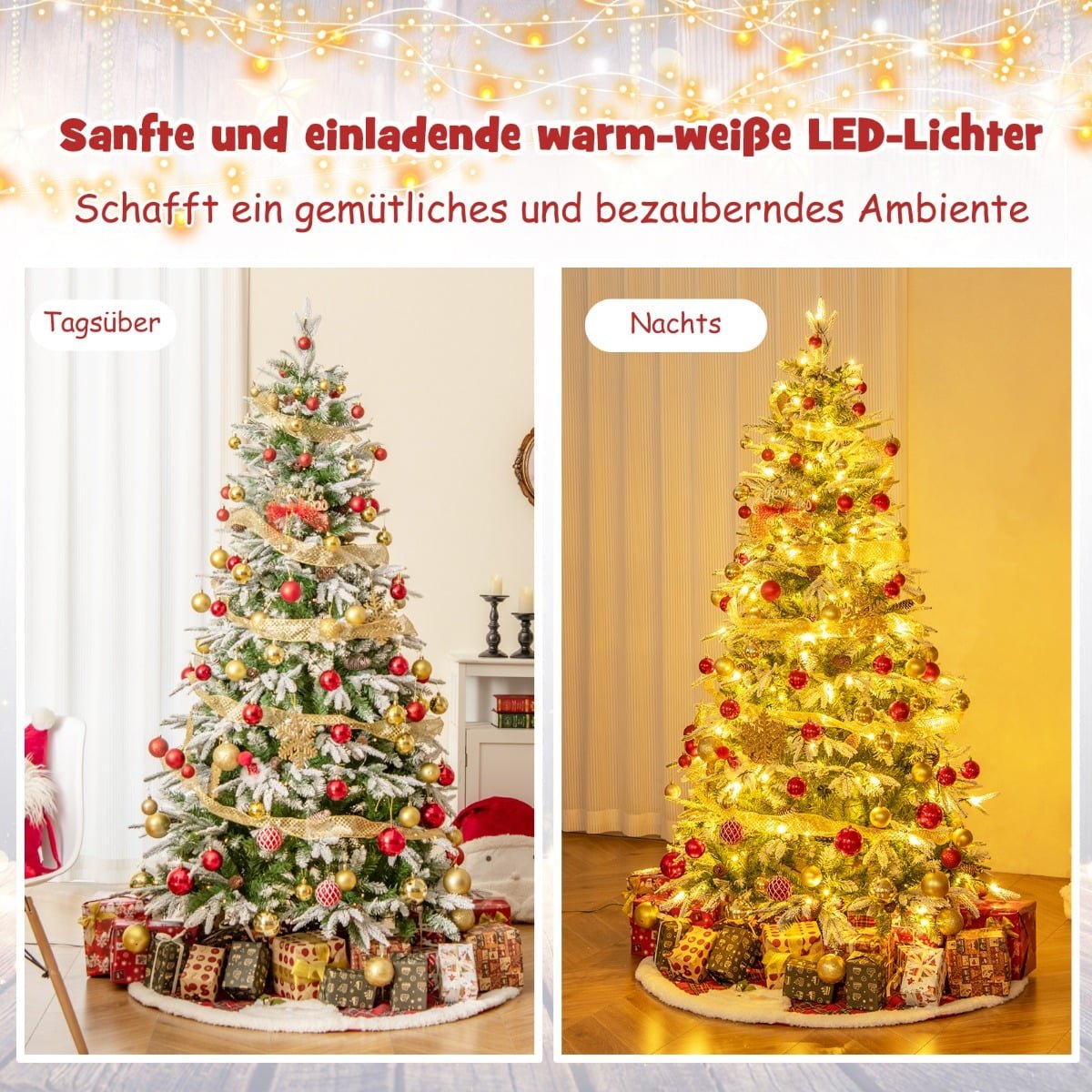190 cm Pre-Lit Snowy Christmas Tree with LED Lights
