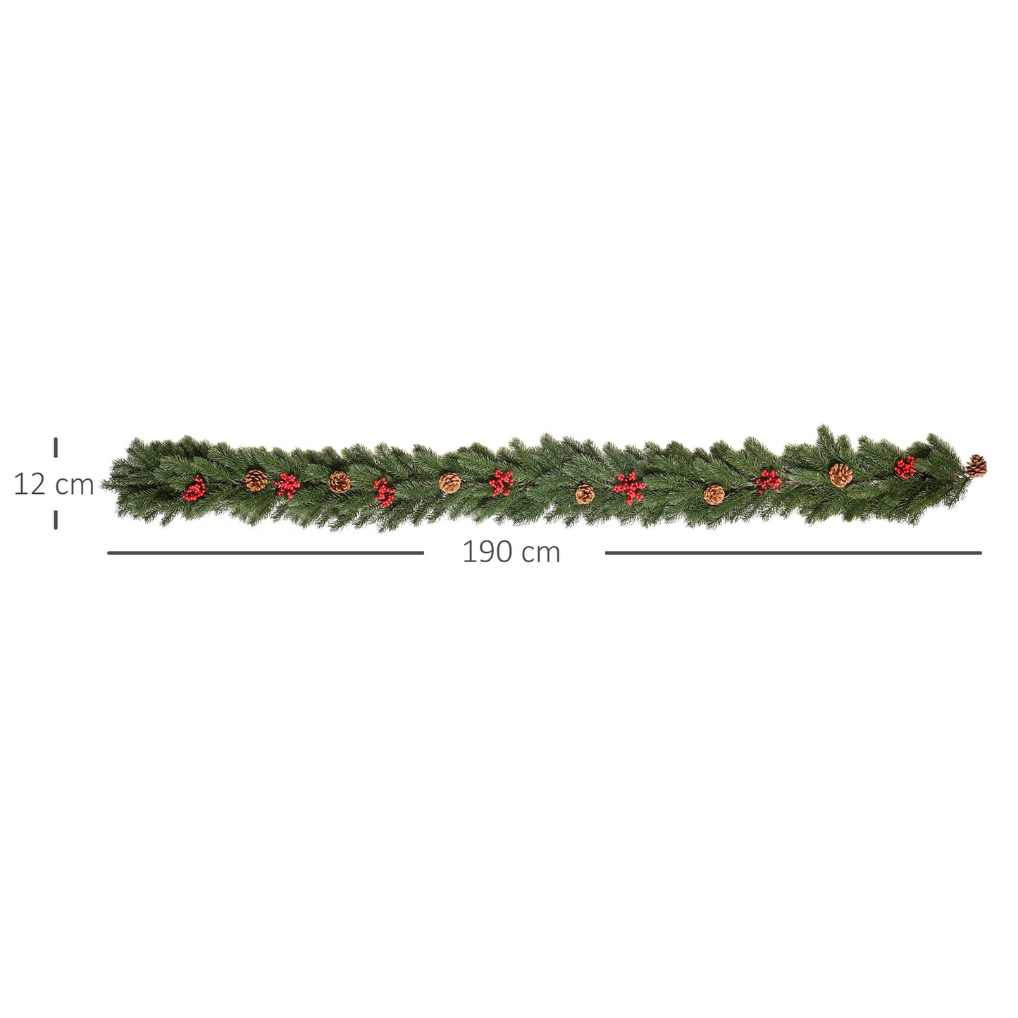 Artificial Christmas garland with pine cones and berries, 1.9M