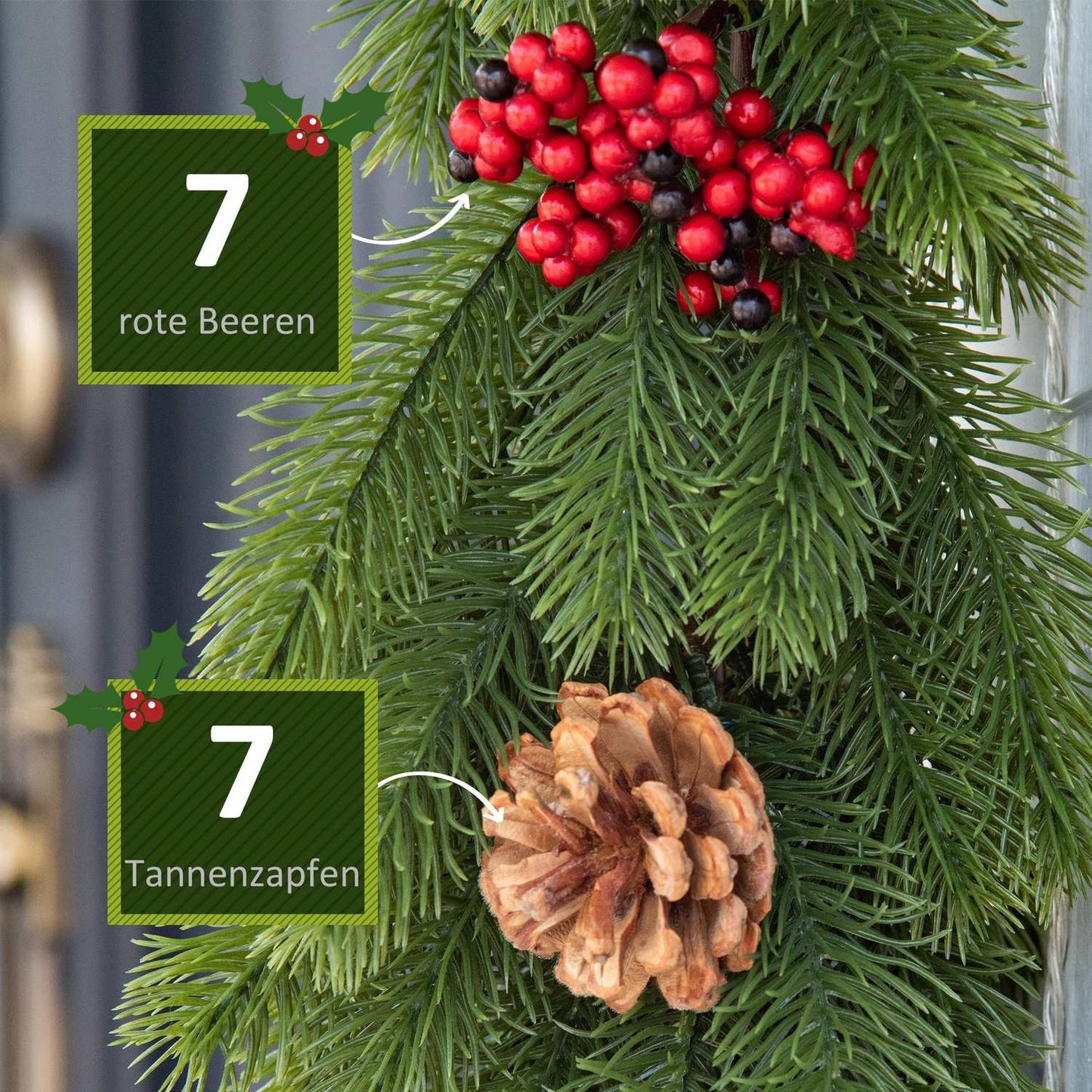 Artificial Christmas garland with pine cones and berries, 1.9M